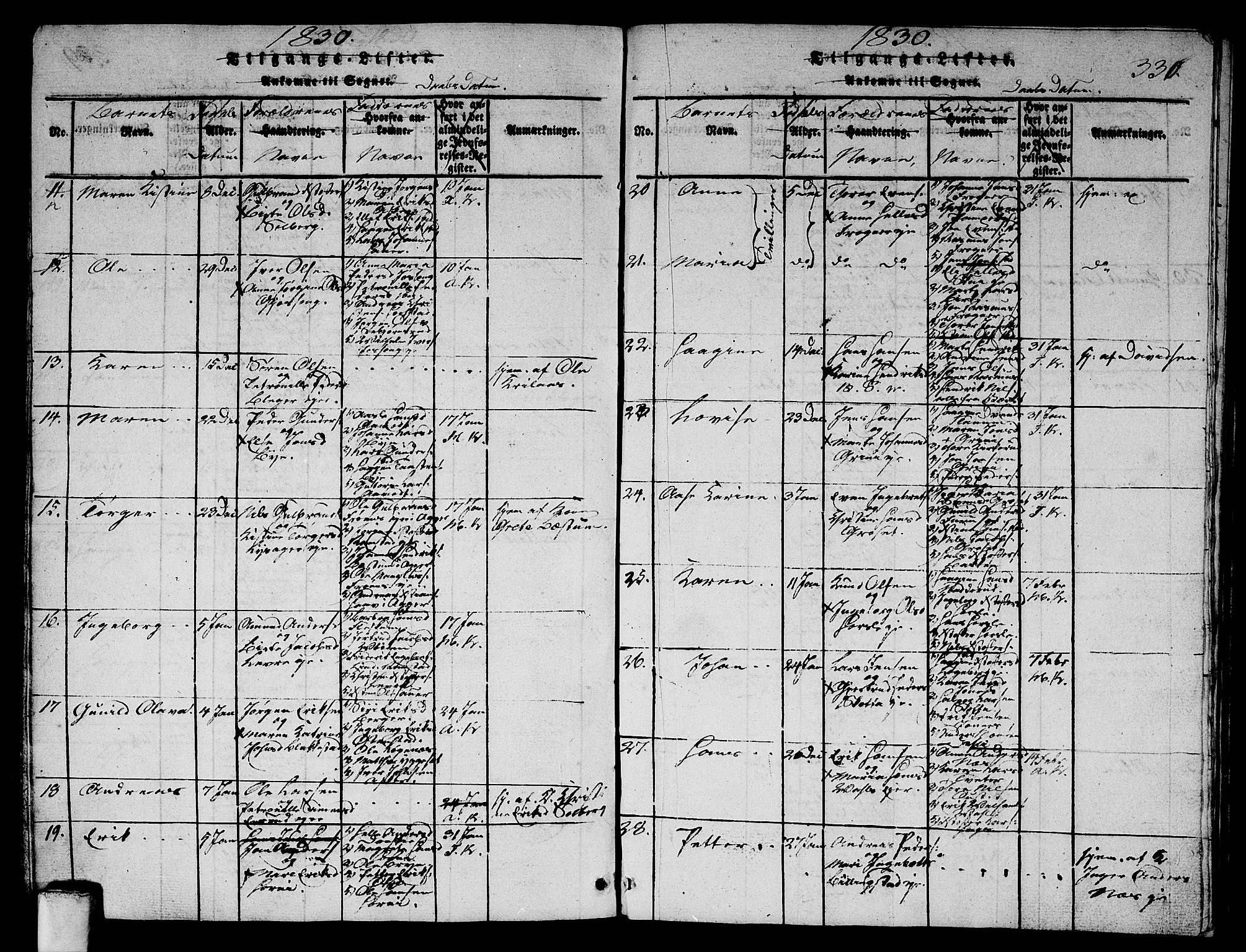 Asker prestekontor Kirkebøker, AV/SAO-A-10256a/G/Ga/L0001: Klokkerbok nr. I 1, 1814-1830, s. 330