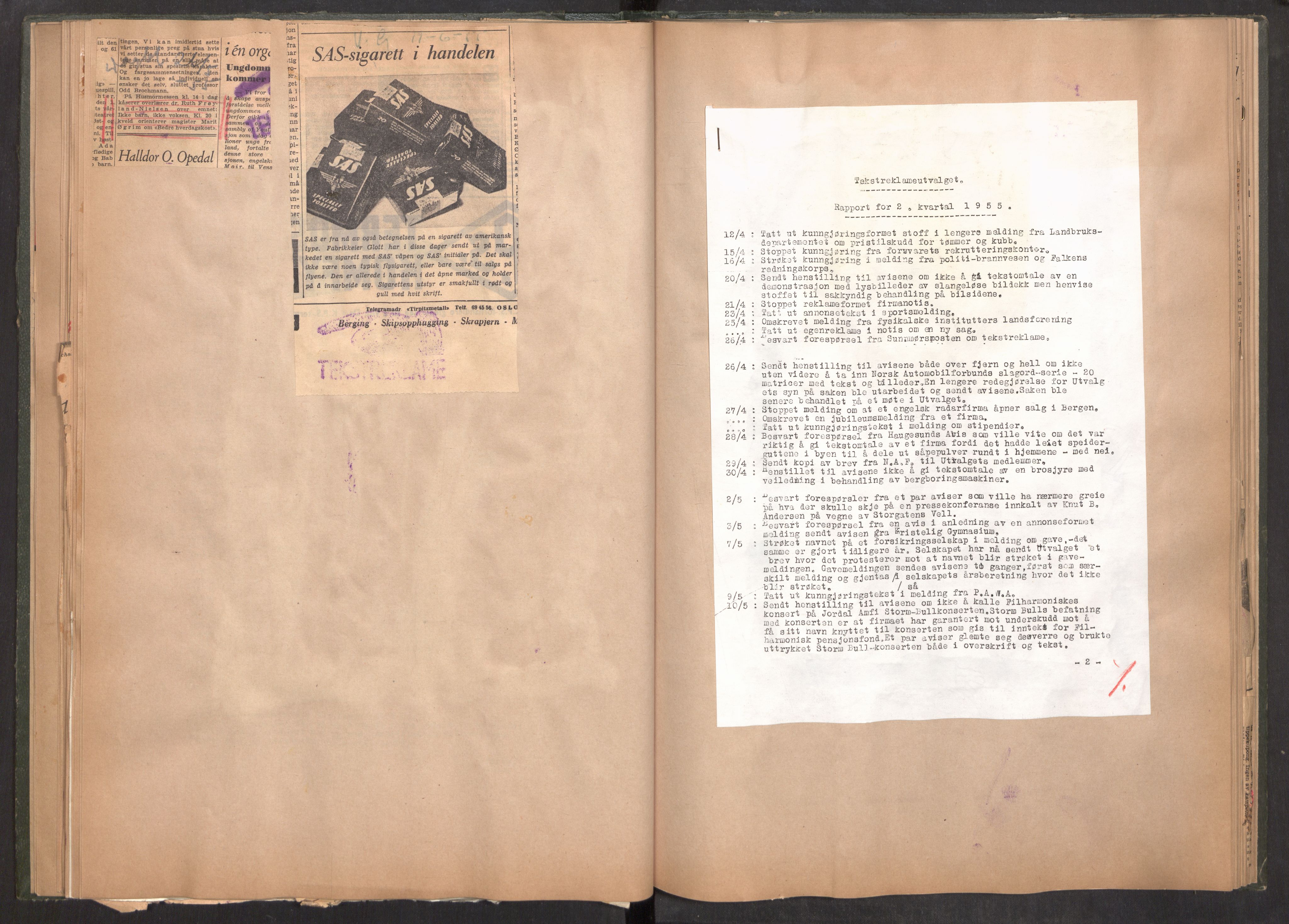 Tekstreklameutvalget, AV/RA-PA-0854/A/Aa/L0005: Kvartalsrapporter om virksomheten, 1952-1960