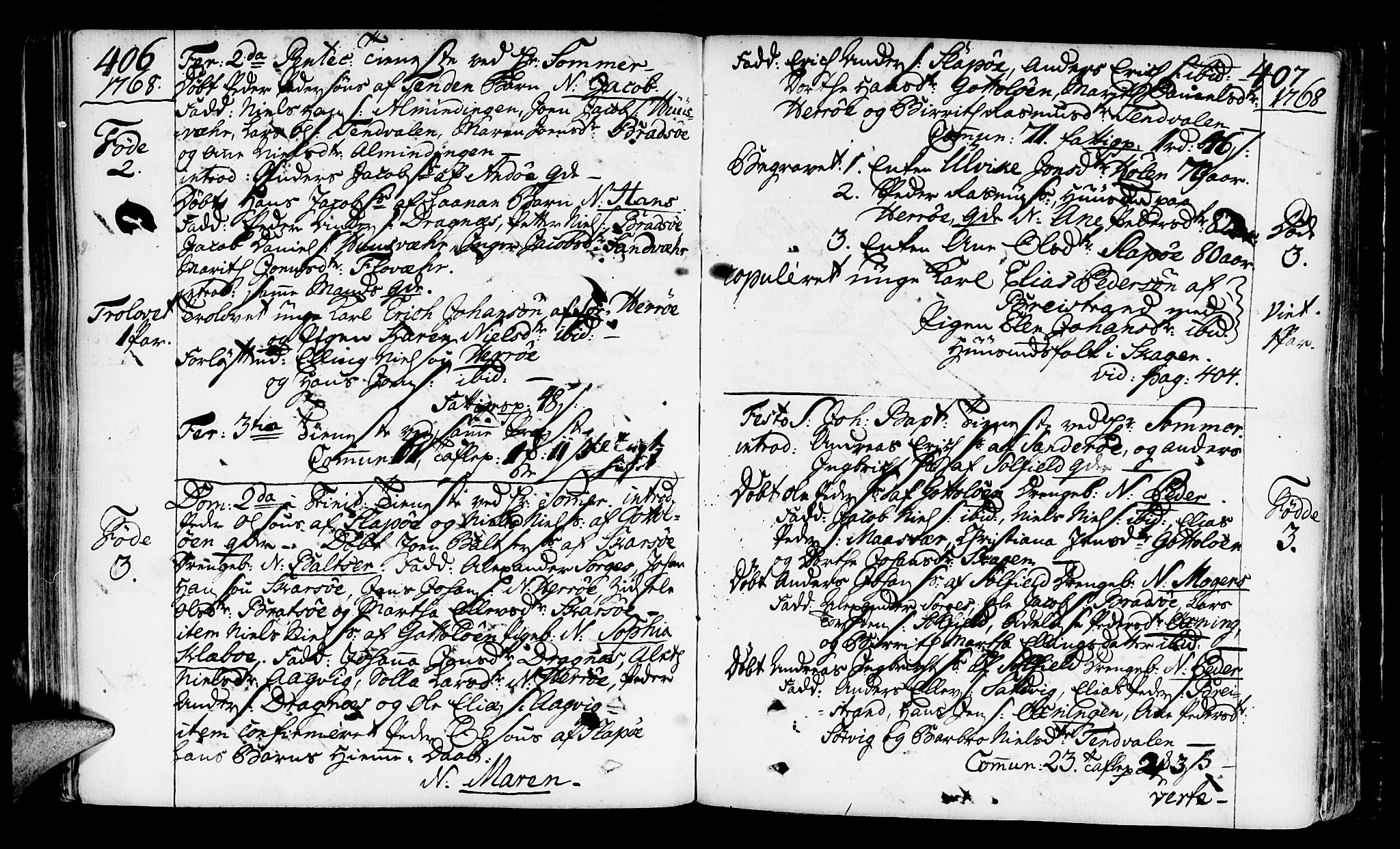 Ministerialprotokoller, klokkerbøker og fødselsregistre - Nordland, AV/SAT-A-1459/817/L0260: Ministerialbok nr. 817A02 /2, 1768-1776, s. 406-407