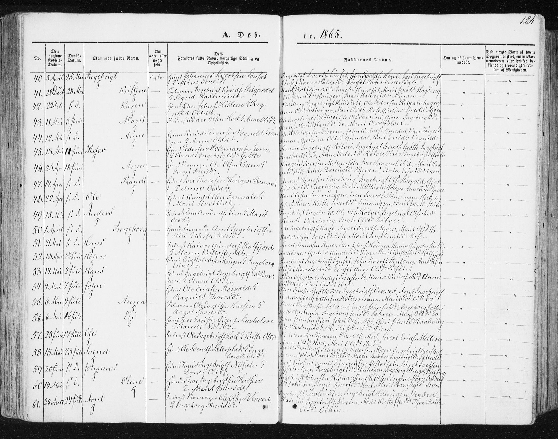 Ministerialprotokoller, klokkerbøker og fødselsregistre - Sør-Trøndelag, SAT/A-1456/678/L0899: Ministerialbok nr. 678A08, 1848-1872, s. 124
