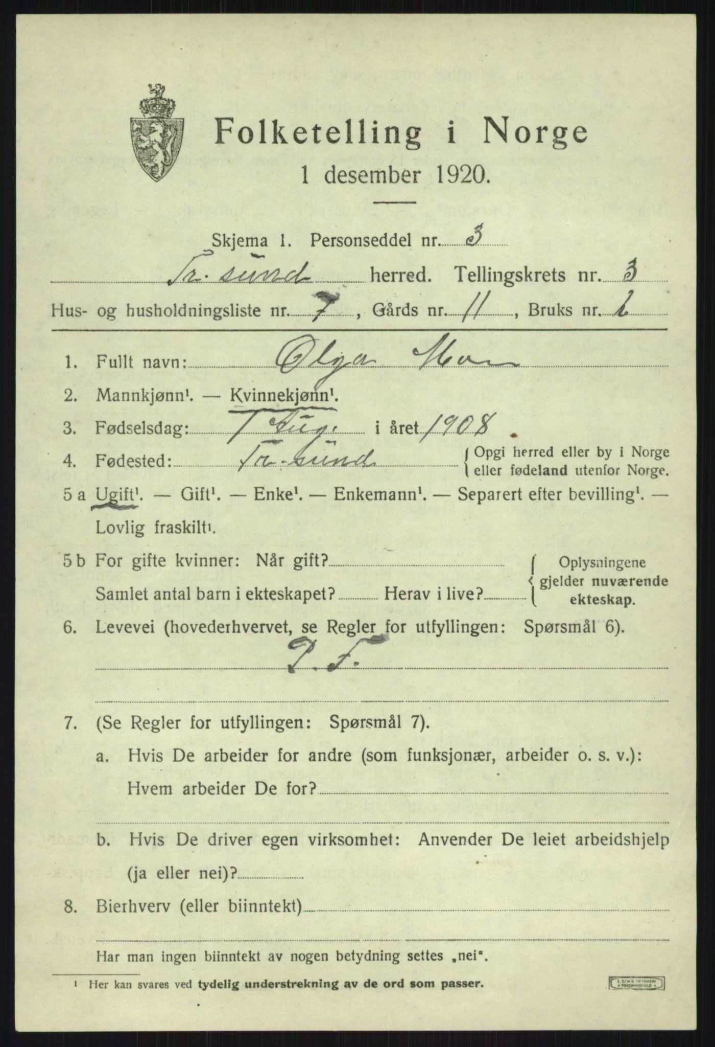SATØ, Folketelling 1920 for 1934 Tromsøysund herred, 1920, s. 2768