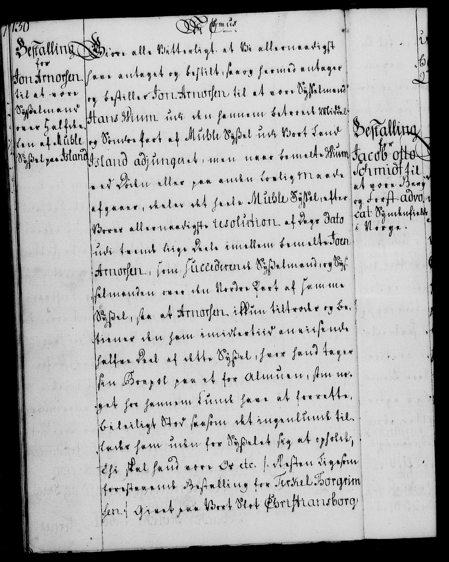 Rentekammeret, Kammerkanselliet, AV/RA-EA-3111/G/Gg/Gge/L0004: Norsk bestallingsprotokoll med register (merket RK 53.28), 1762-1771, s. 130