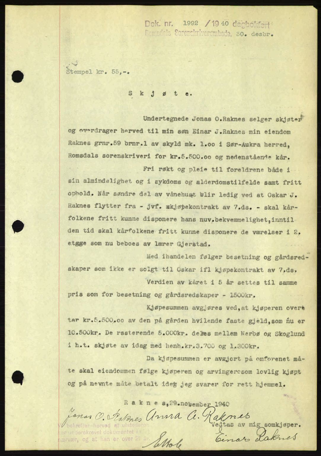 Romsdal sorenskriveri, SAT/A-4149/1/2/2C: Pantebok nr. A9, 1940-1941, Dagboknr: 1992/1940