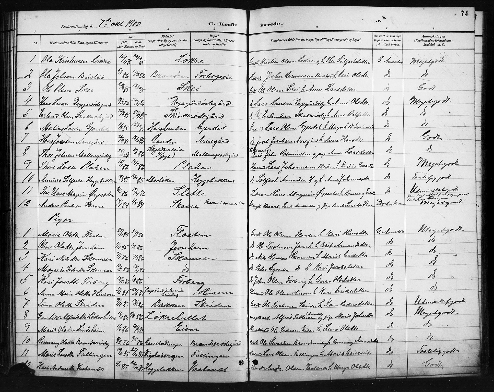 Skjåk prestekontor, AV/SAH-PREST-072/H/Ha/Hab/L0004: Klokkerbok nr. 4, 1895-1921, s. 74