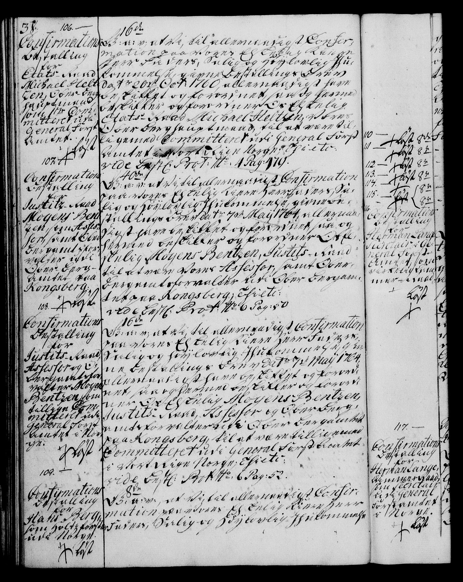 Rentekammeret, Kammerkanselliet, AV/RA-EA-3111/G/Gg/Ggg/L0003: Norsk konfirmasjonsbestallingsprotokoll med register (merket RK 53.33), 1766-1772, s. 38