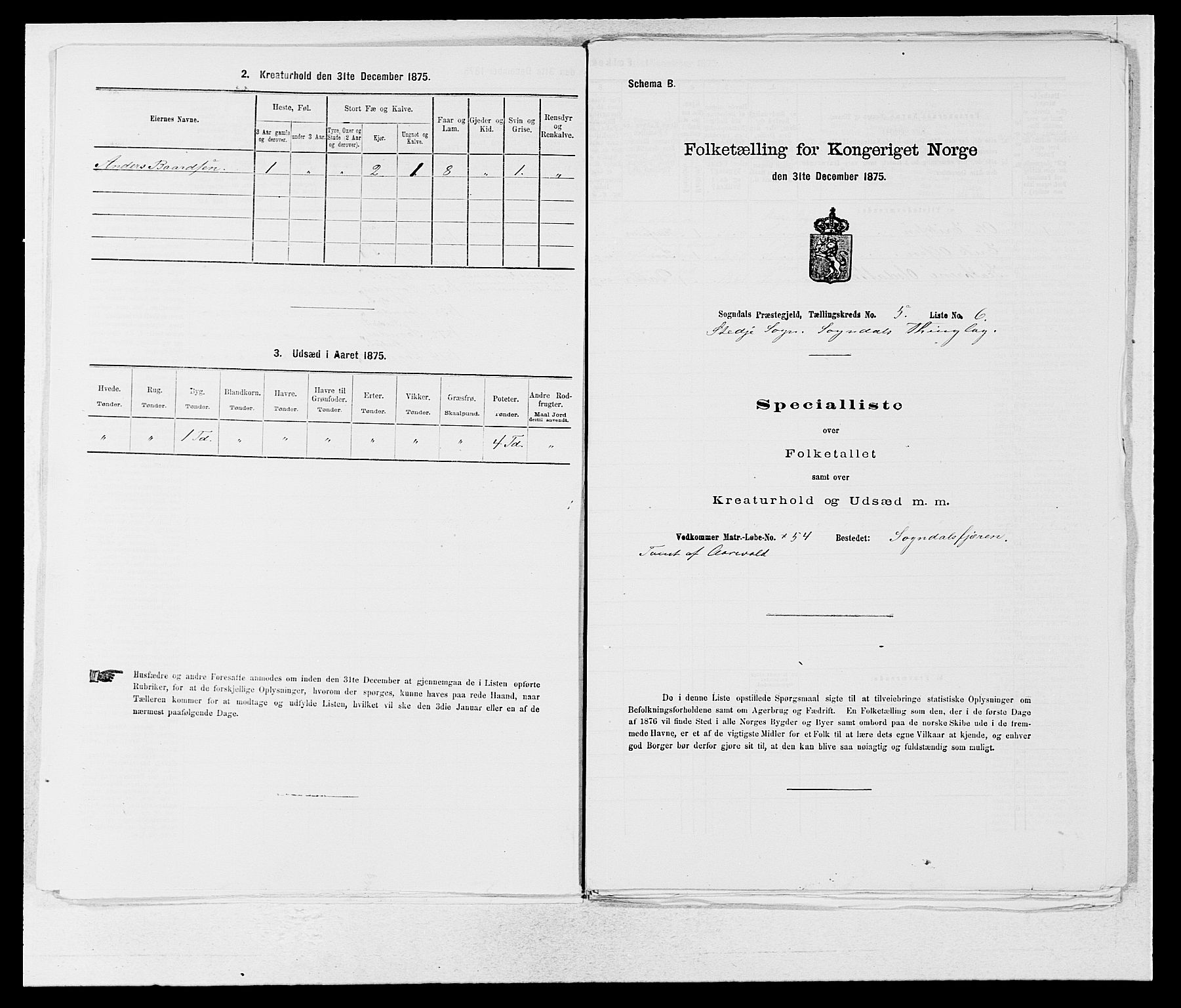 SAB, Folketelling 1875 for 1420P Sogndal prestegjeld, 1875, s. 384