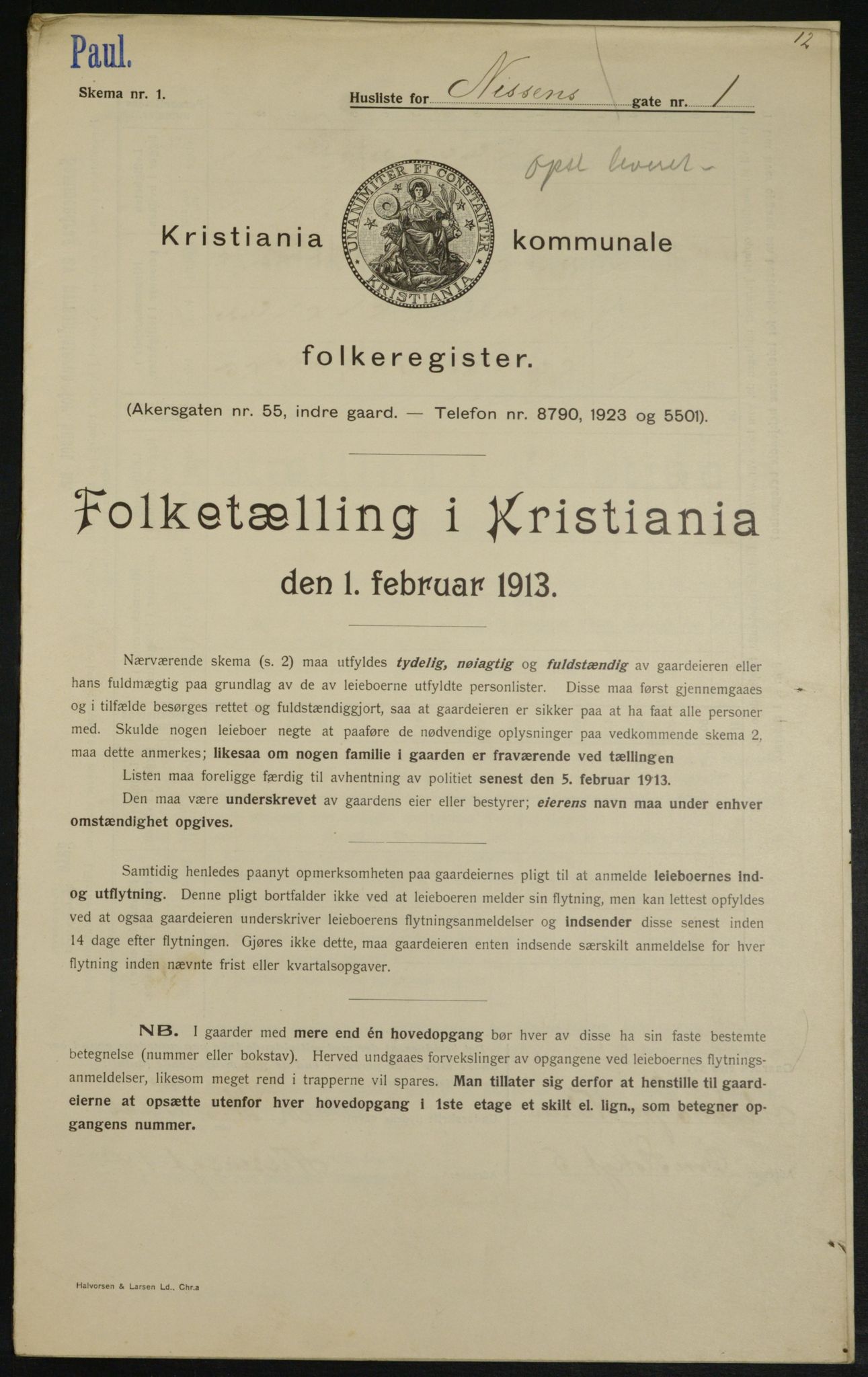 OBA, Kommunal folketelling 1.2.1913 for Kristiania, 1913, s. 71131