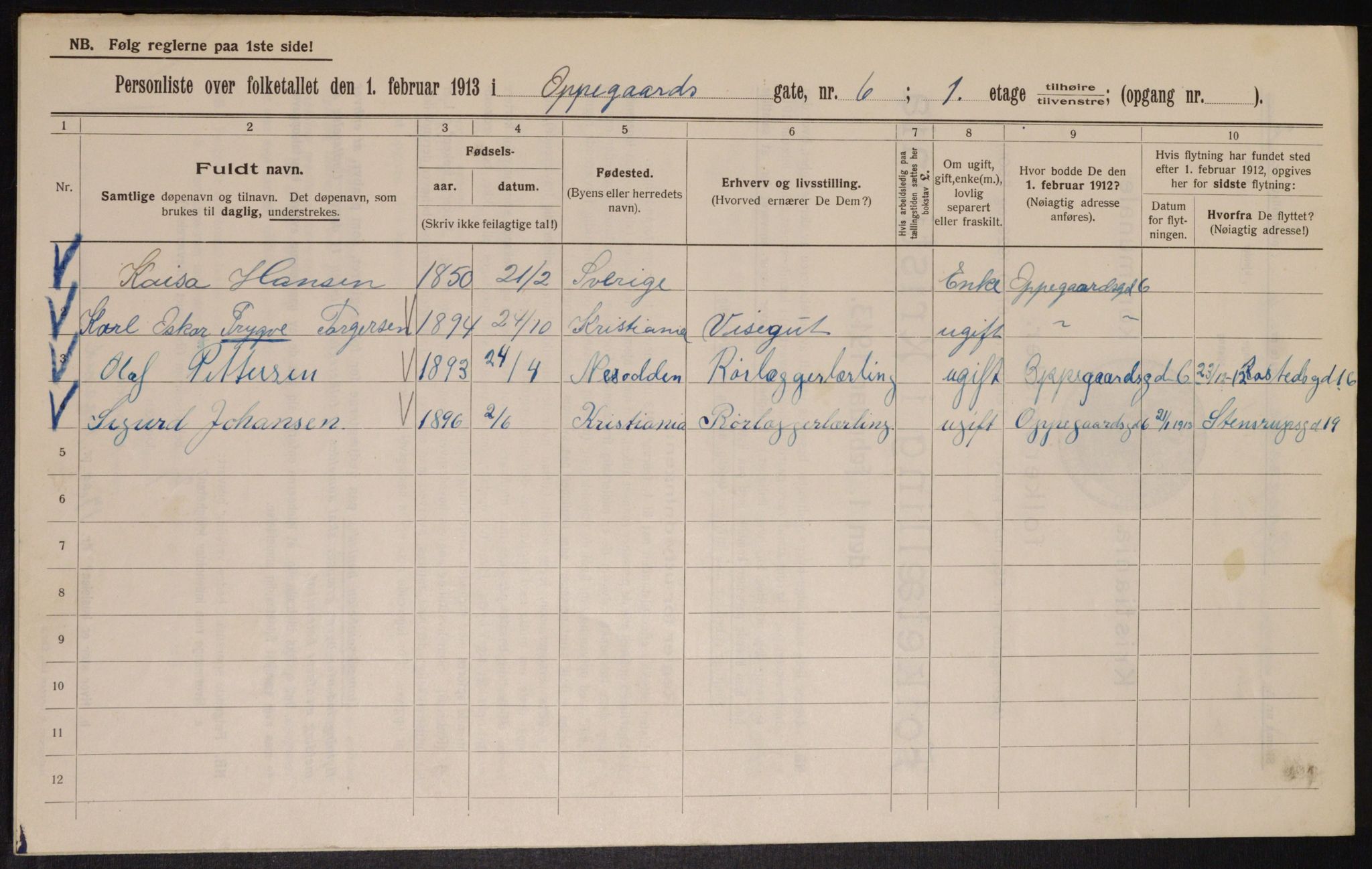 OBA, Kommunal folketelling 1.2.1913 for Kristiania, 1913, s. 75864