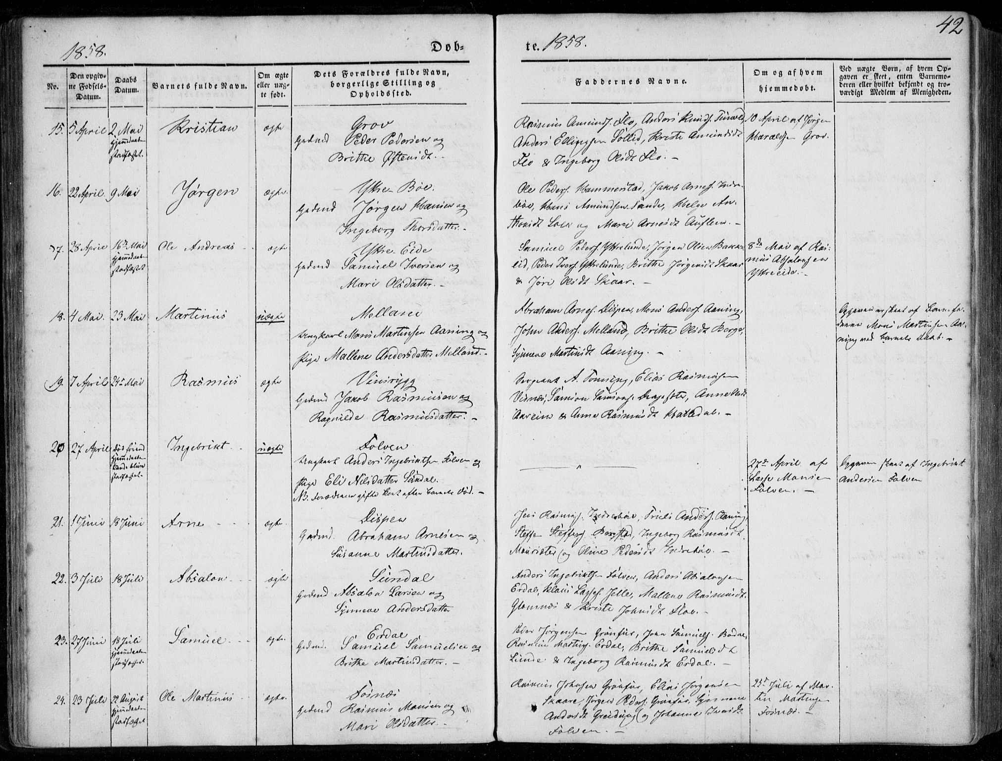 Stryn Sokneprestembete, AV/SAB-A-82501: Ministerialbok nr. A 2, 1844-1861, s. 42