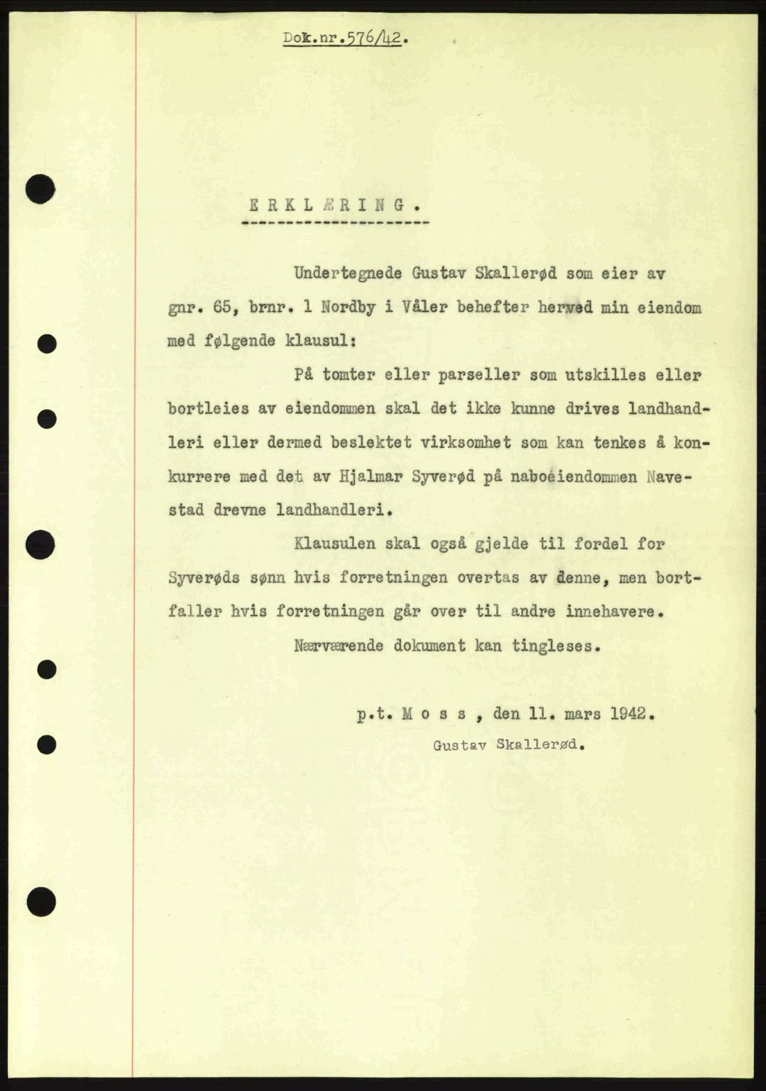 Moss sorenskriveri, SAO/A-10168: Pantebok nr. A9, 1941-1942, Dagboknr: 576/1942