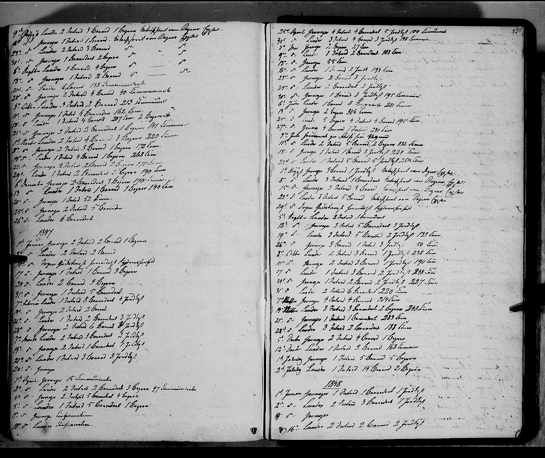 Jevnaker prestekontor, AV/SAH-PREST-116/H/Ha/Haa/L0006: Ministerialbok nr. 6, 1837-1857, s. 371