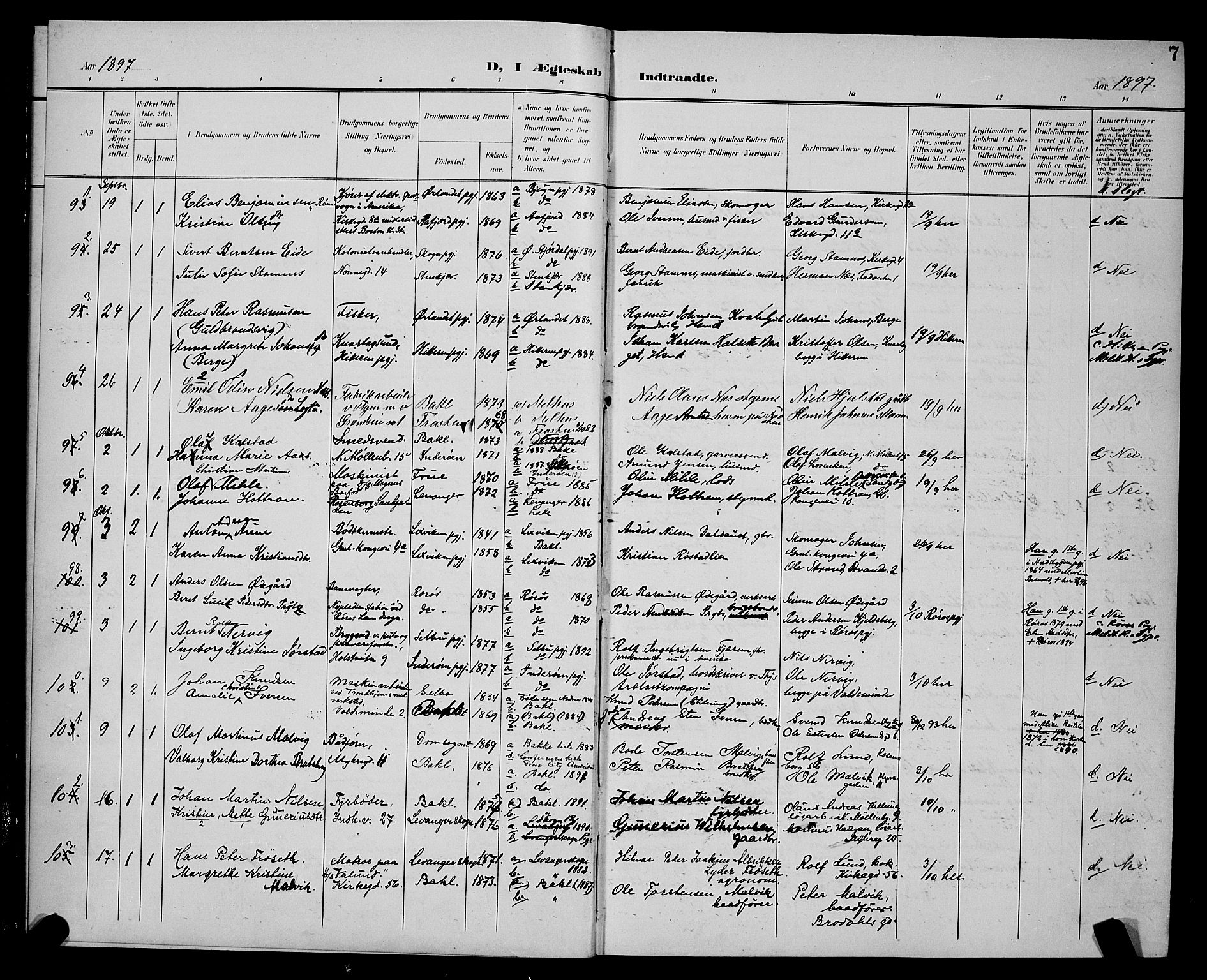 Ministerialprotokoller, klokkerbøker og fødselsregistre - Sør-Trøndelag, AV/SAT-A-1456/604/L0226: Klokkerbok nr. 604C09, 1897-1900, s. 7