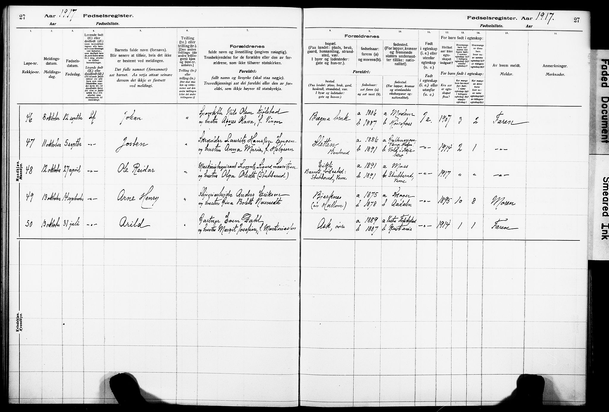 Norderhov kirkebøker, AV/SAKO-A-237/J/Ja/L0001: Fødselsregister nr. 1, 1916-1930, s. 27