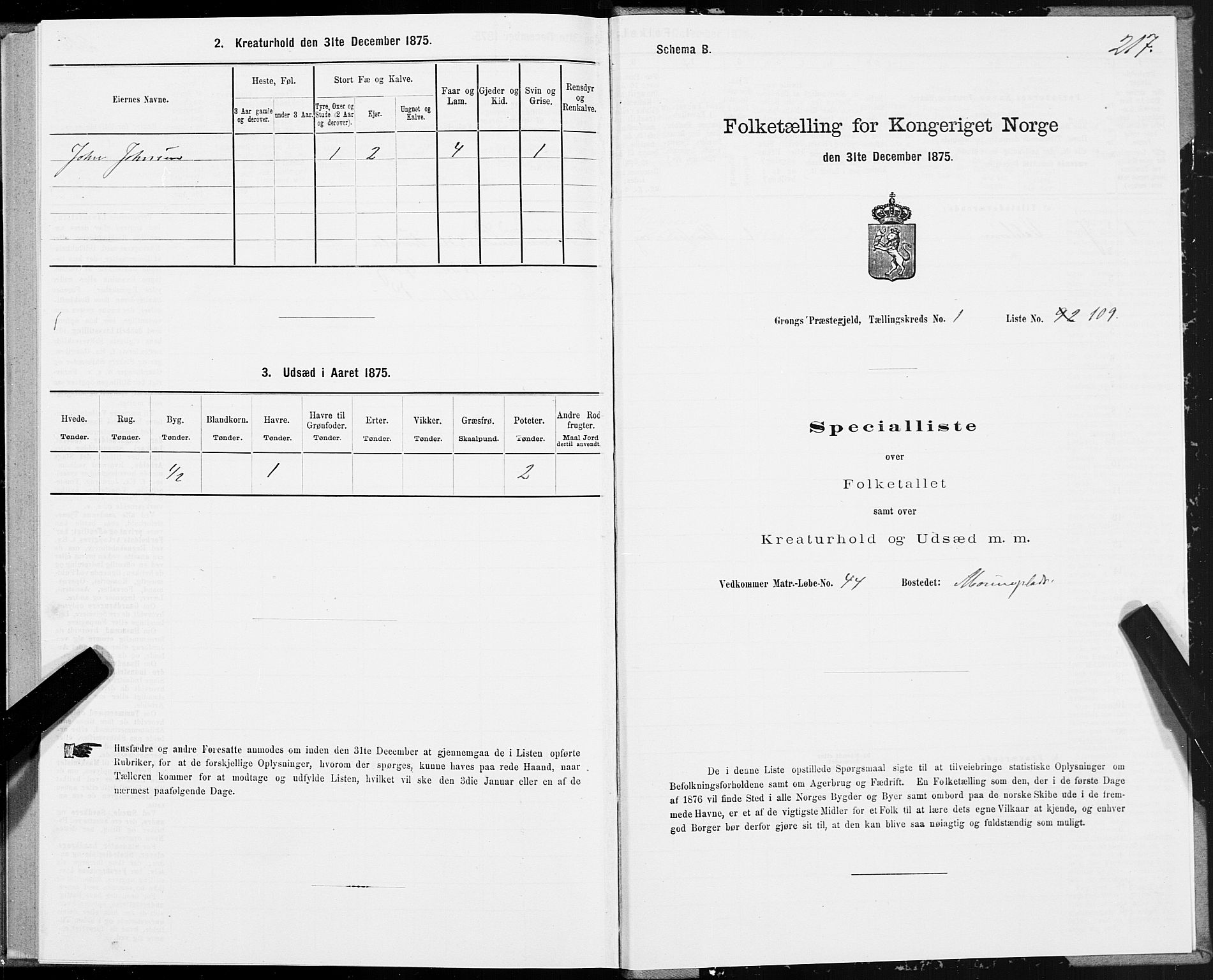 SAT, Folketelling 1875 for 1742P Grong prestegjeld, 1875, s. 1217