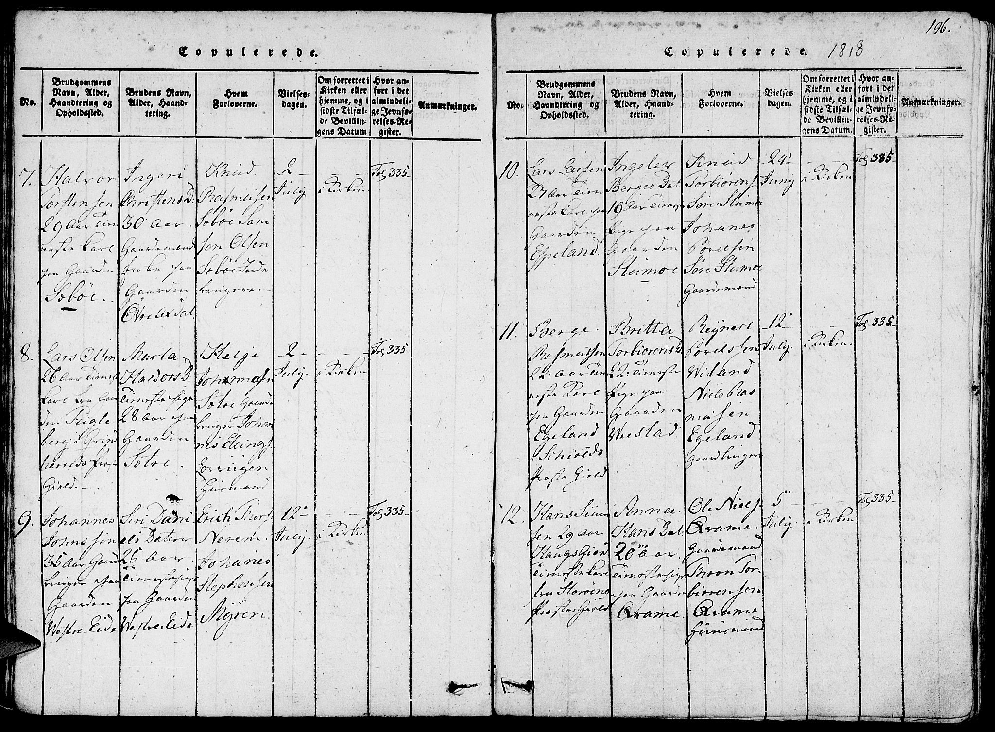 Fjelberg sokneprestembete, SAB/A-75201/H/Haa: Ministerialbok nr. A 4, 1816-1822, s. 196