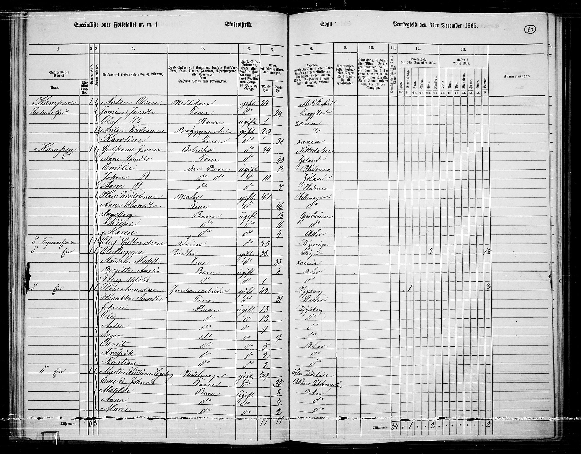 RA, Folketelling 1865 for 0218bP Østre Aker prestegjeld, 1865, s. 287