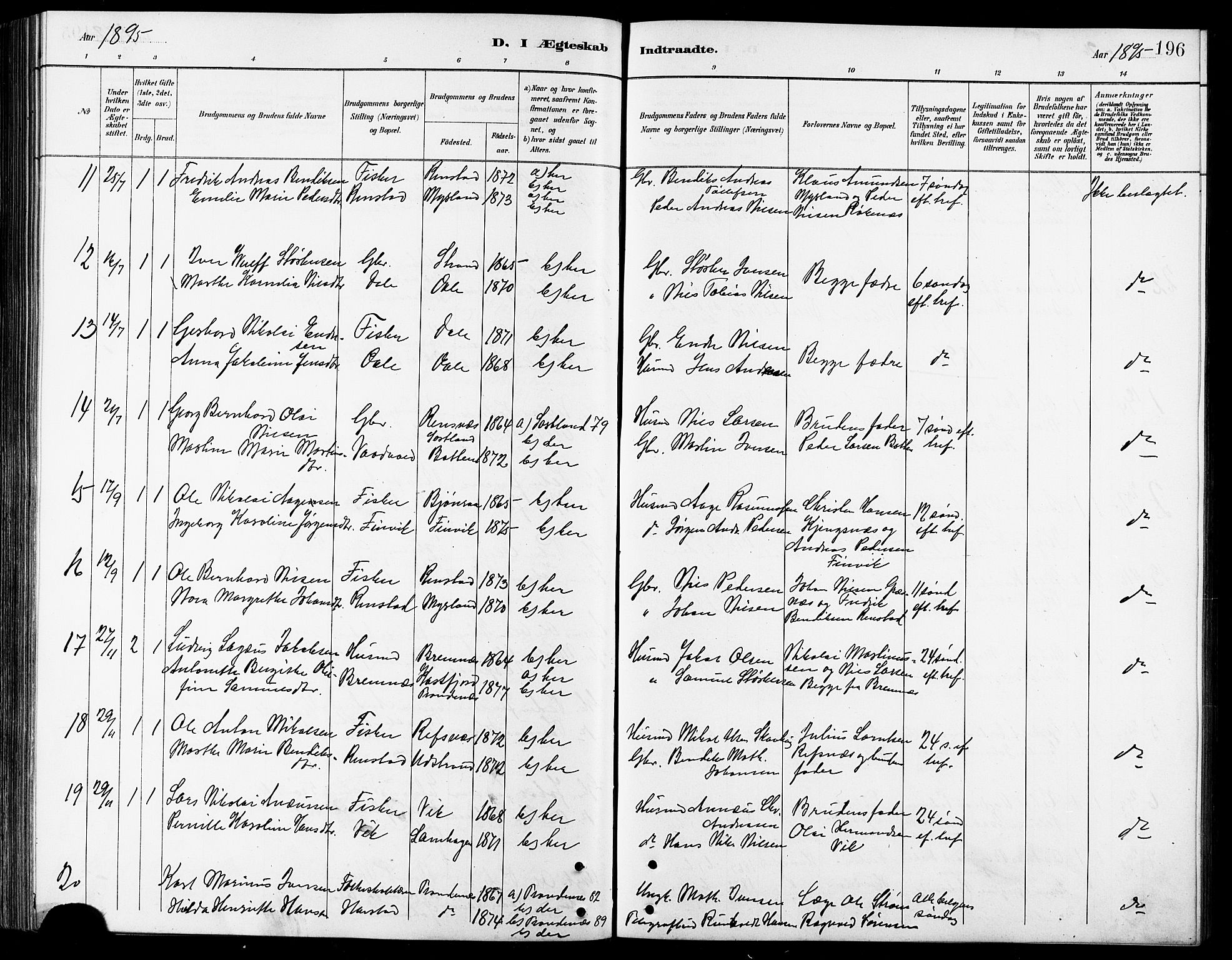 Kvæfjord sokneprestkontor, AV/SATØ-S-1323/G/Ga/Gab/L0005klokker: Klokkerbok nr. 5, 1886-1911, s. 196