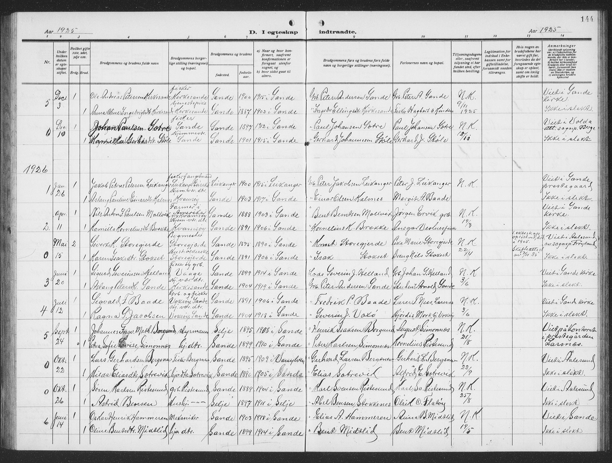 Ministerialprotokoller, klokkerbøker og fødselsregistre - Møre og Romsdal, AV/SAT-A-1454/503/L0051: Klokkerbok nr. 503C06, 1923-1938, s. 144