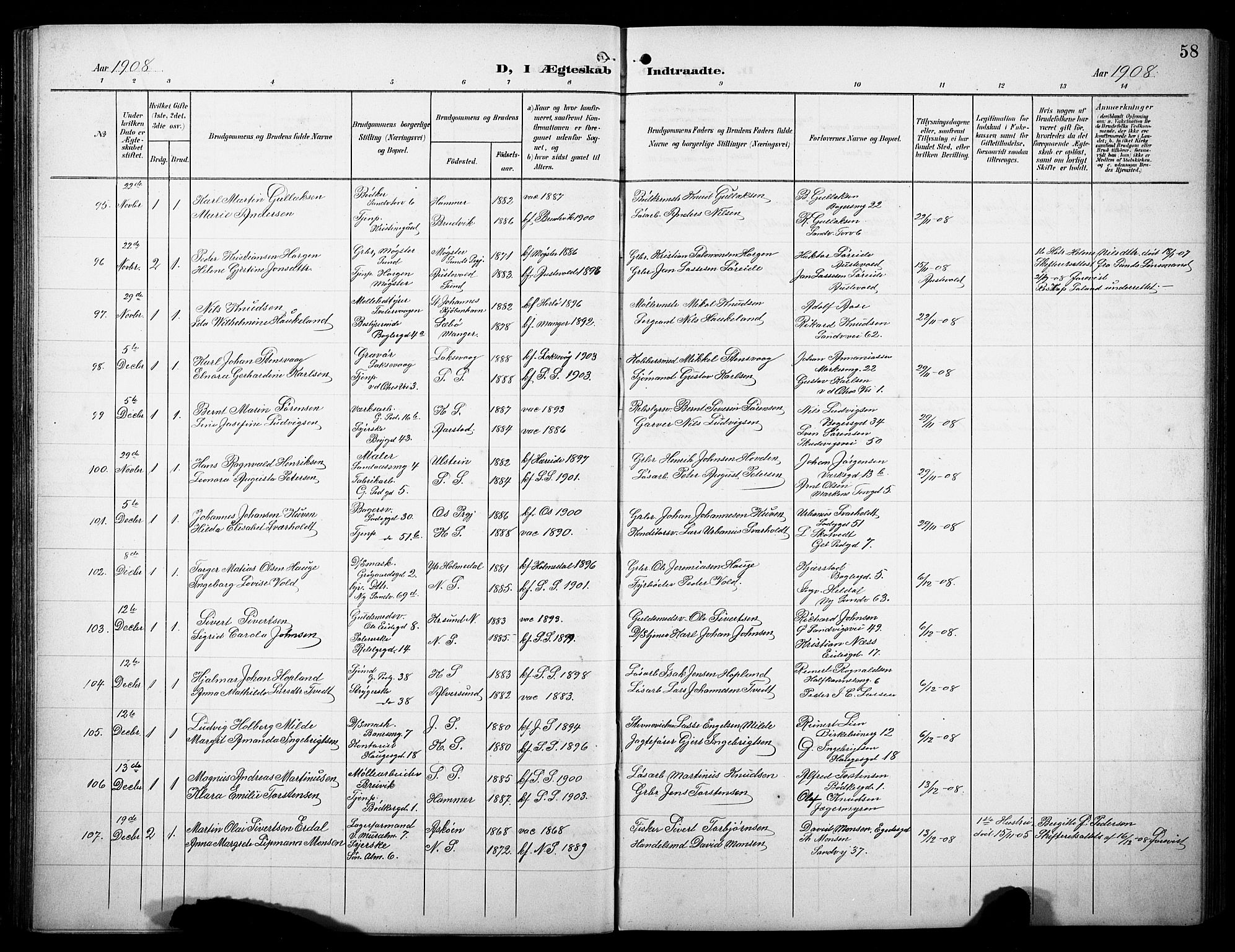 Sandviken Sokneprestembete, AV/SAB-A-77601/H/Hb/L0014: Klokkerbok nr. D 1, 1902-1929, s. 58