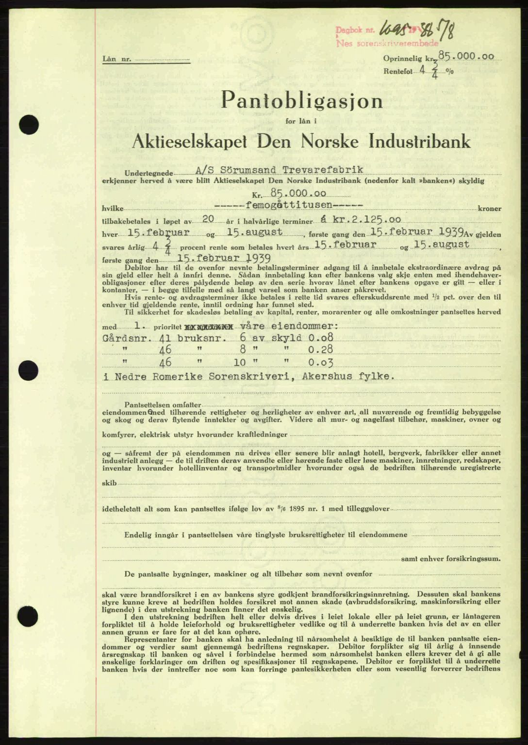 Nes tingrett, SAO/A-10548/G/Gb/Gbb/L0006: Pantebok nr. 50, 1938-1938, Dagboknr: 1095/1938