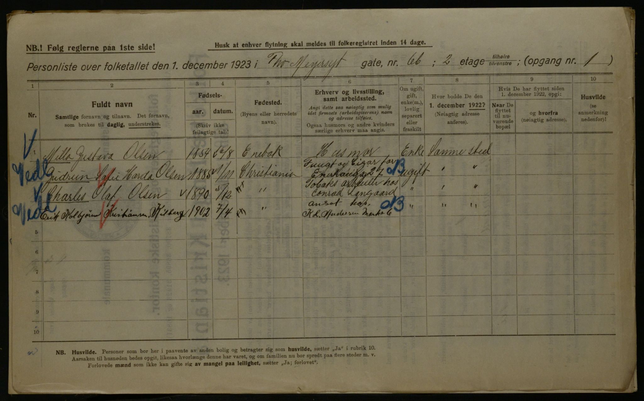 OBA, Kommunal folketelling 1.12.1923 for Kristiania, 1923, s. 122393