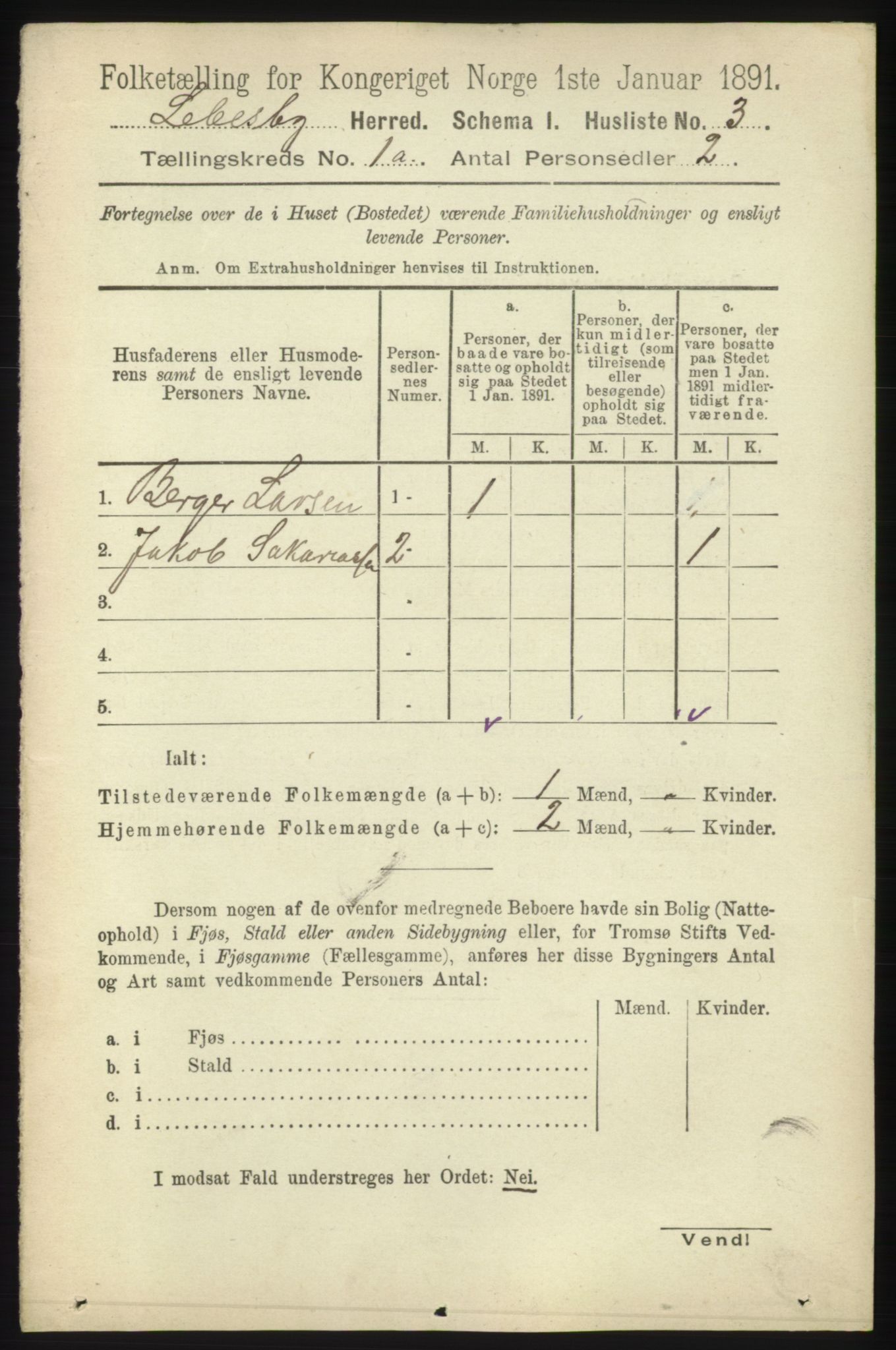 RA, Folketelling 1891 for 2022 Lebesby herred, 1891, s. 24