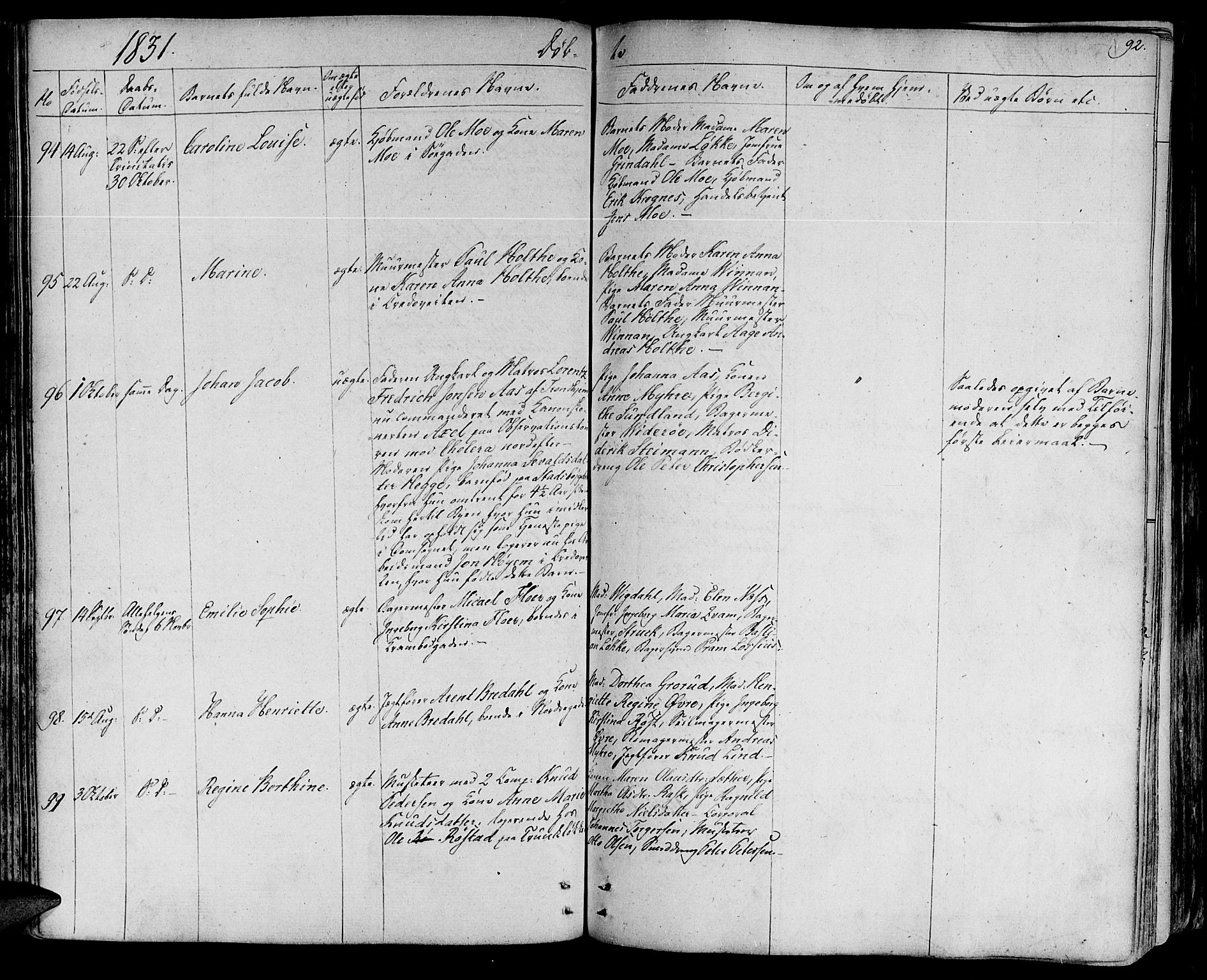Ministerialprotokoller, klokkerbøker og fødselsregistre - Sør-Trøndelag, SAT/A-1456/602/L0108: Ministerialbok nr. 602A06, 1821-1839, s. 92