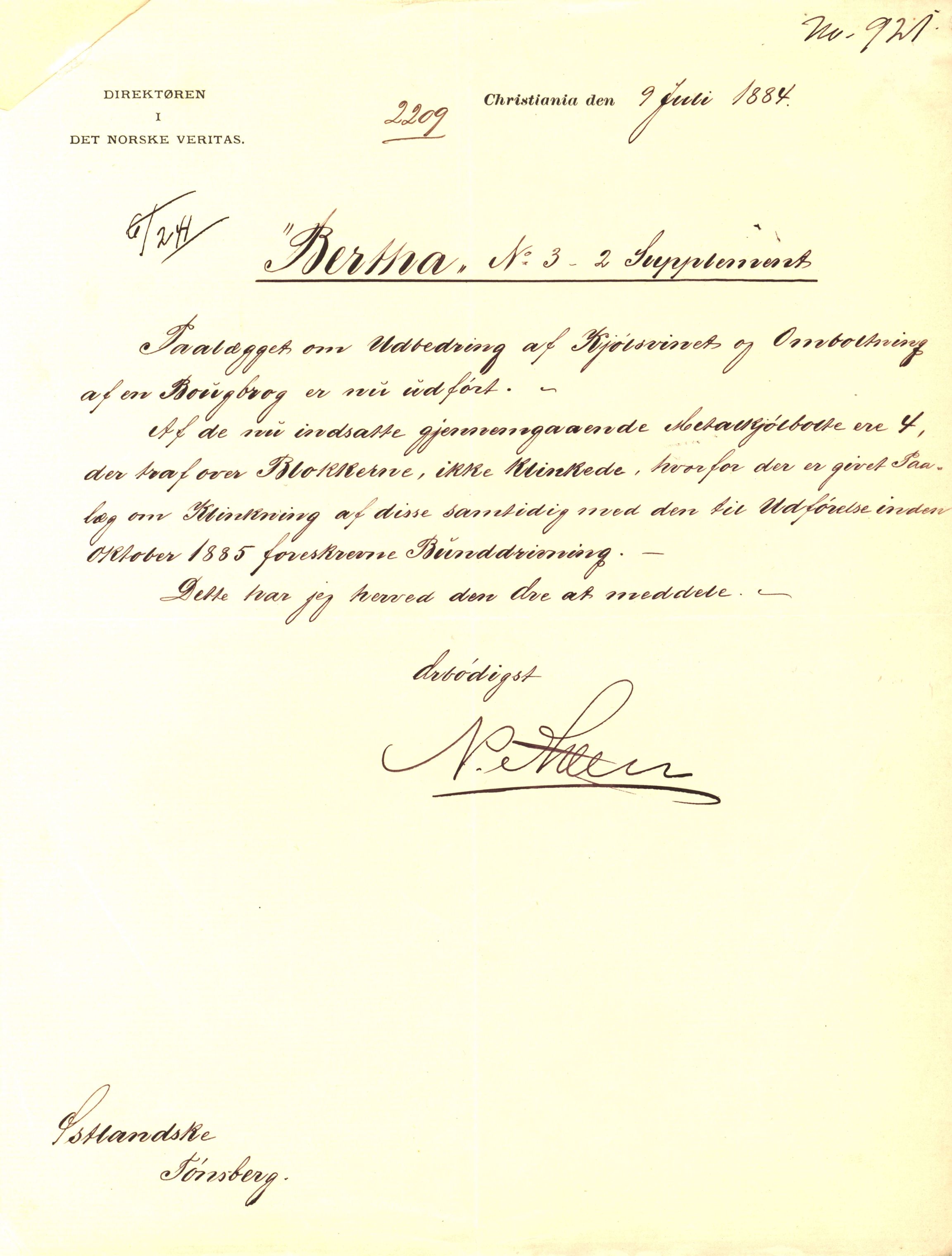 Pa 63 - Østlandske skibsassuranceforening, VEMU/A-1079/G/Ga/L0018/0011: Havaridokumenter / Bertha, Bonita, Immanuel, Th. Thoresen, India, 1885, s. 18