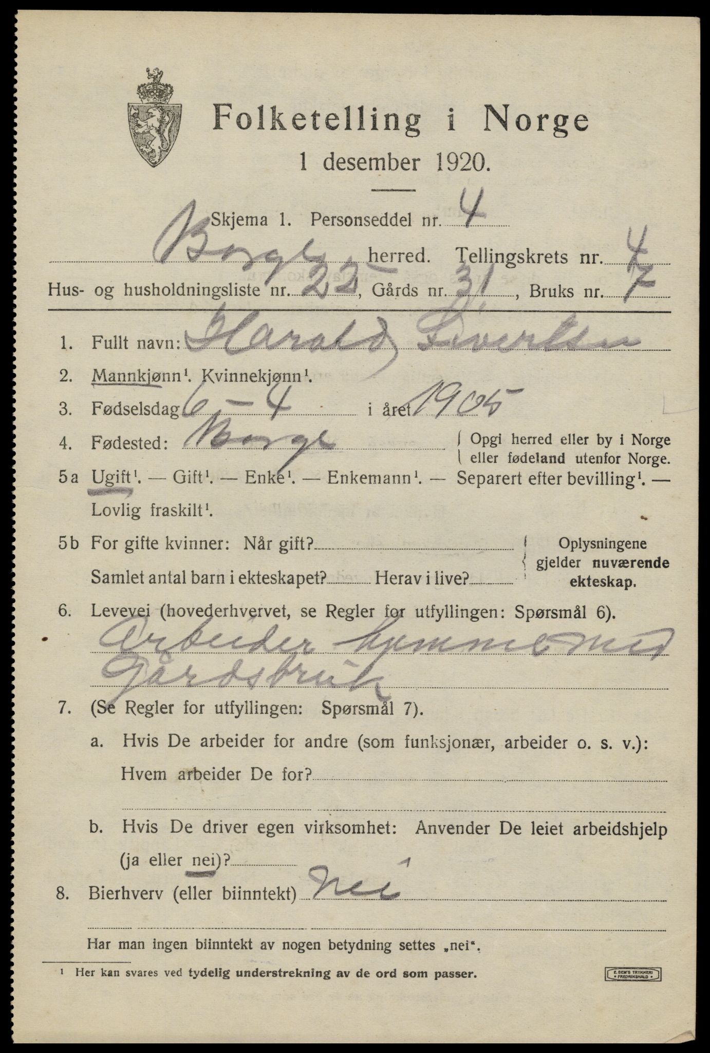 SAT, Folketelling 1920 for 1862 Borge herred, 1920, s. 4567