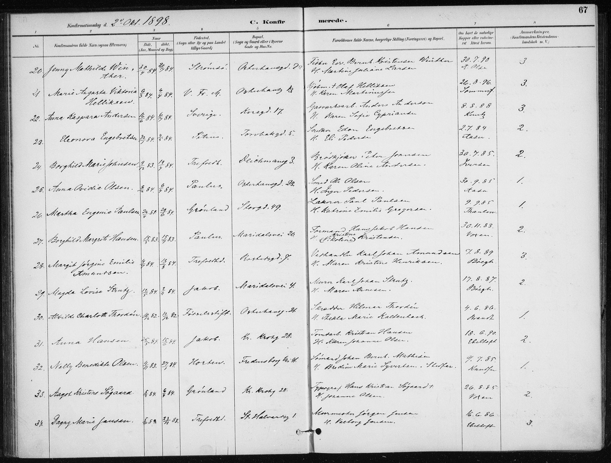 Jakob prestekontor Kirkebøker, AV/SAO-A-10850/F/Fa/L0008: Ministerialbok nr. 8, 1892-1924, s. 67