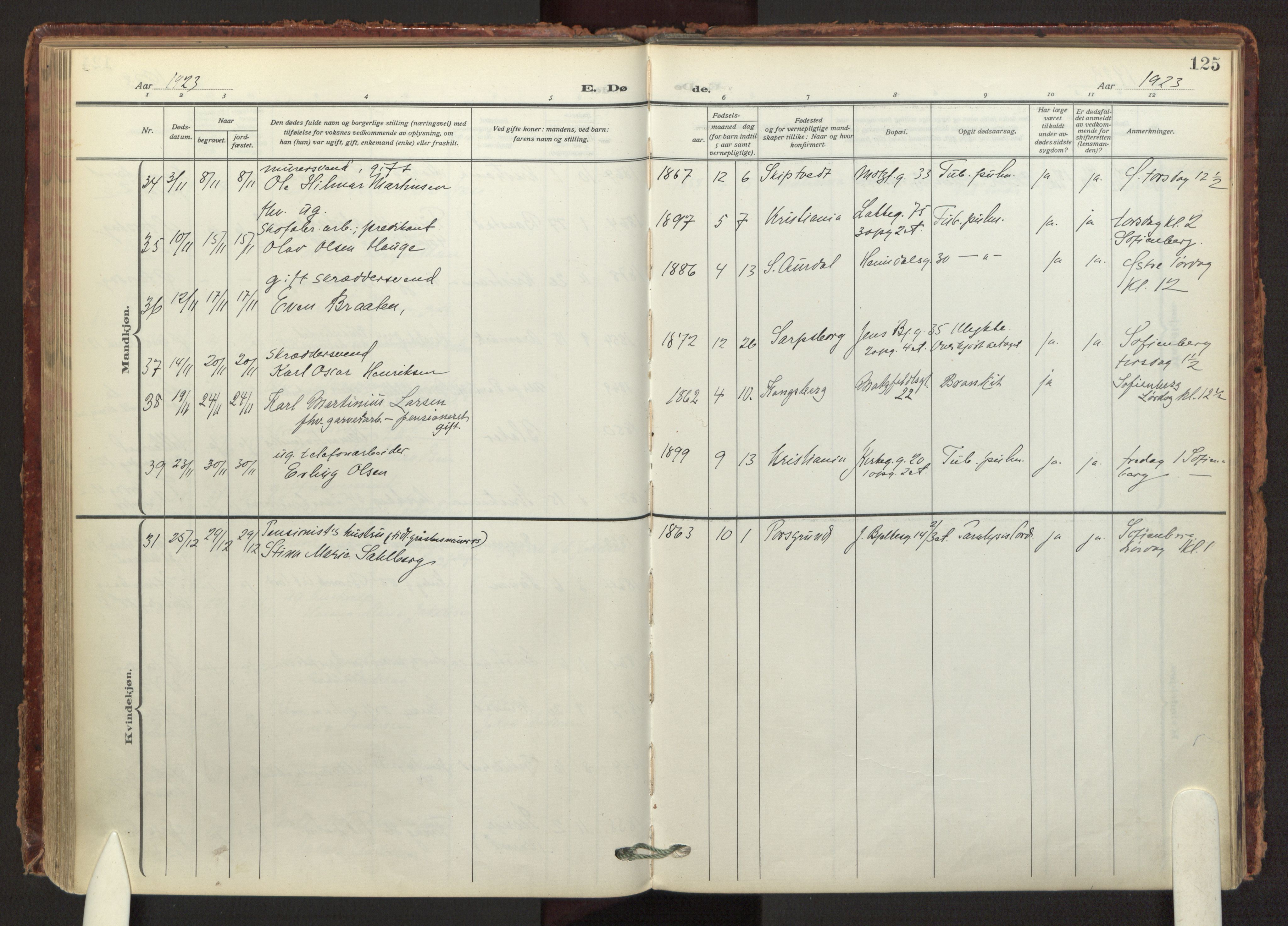 Tøyen prestekontor Kirkebøker, AV/SAO-A-10167a/F/Fa/L0003: Ministerialbok nr. I 3, 1917-1933, s. 125