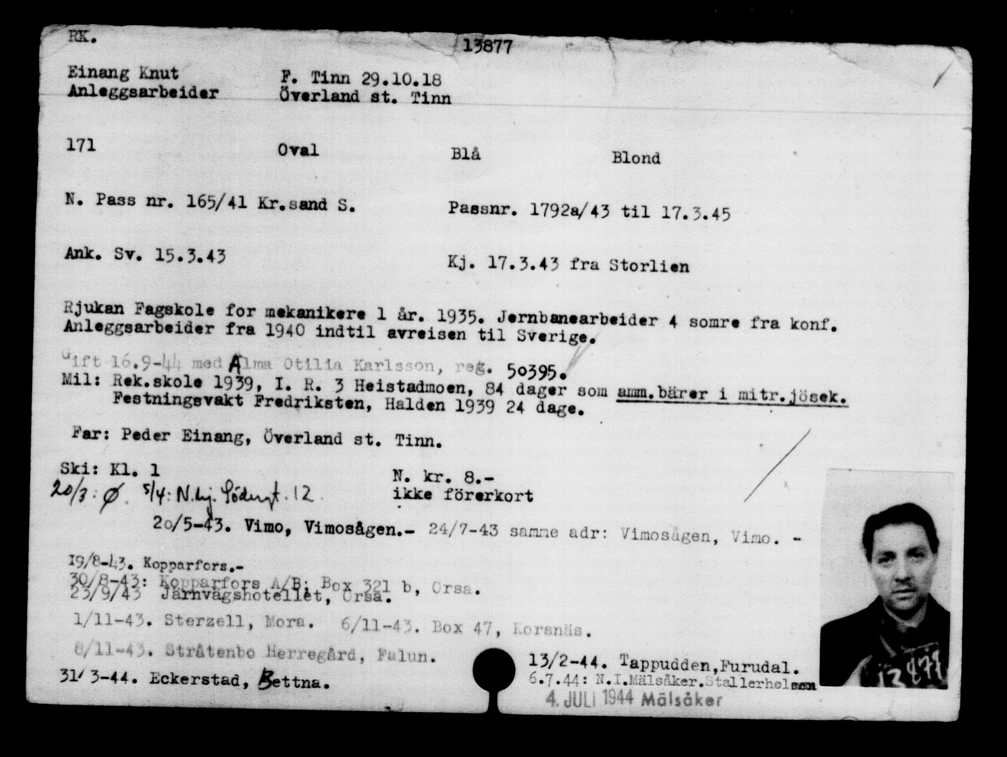 Den Kgl. Norske Legasjons Flyktningskontor, AV/RA-S-6753/V/Va/L0007: Kjesäterkartoteket.  Flyktningenr. 12700-15723, 1940-1945, s. 1343