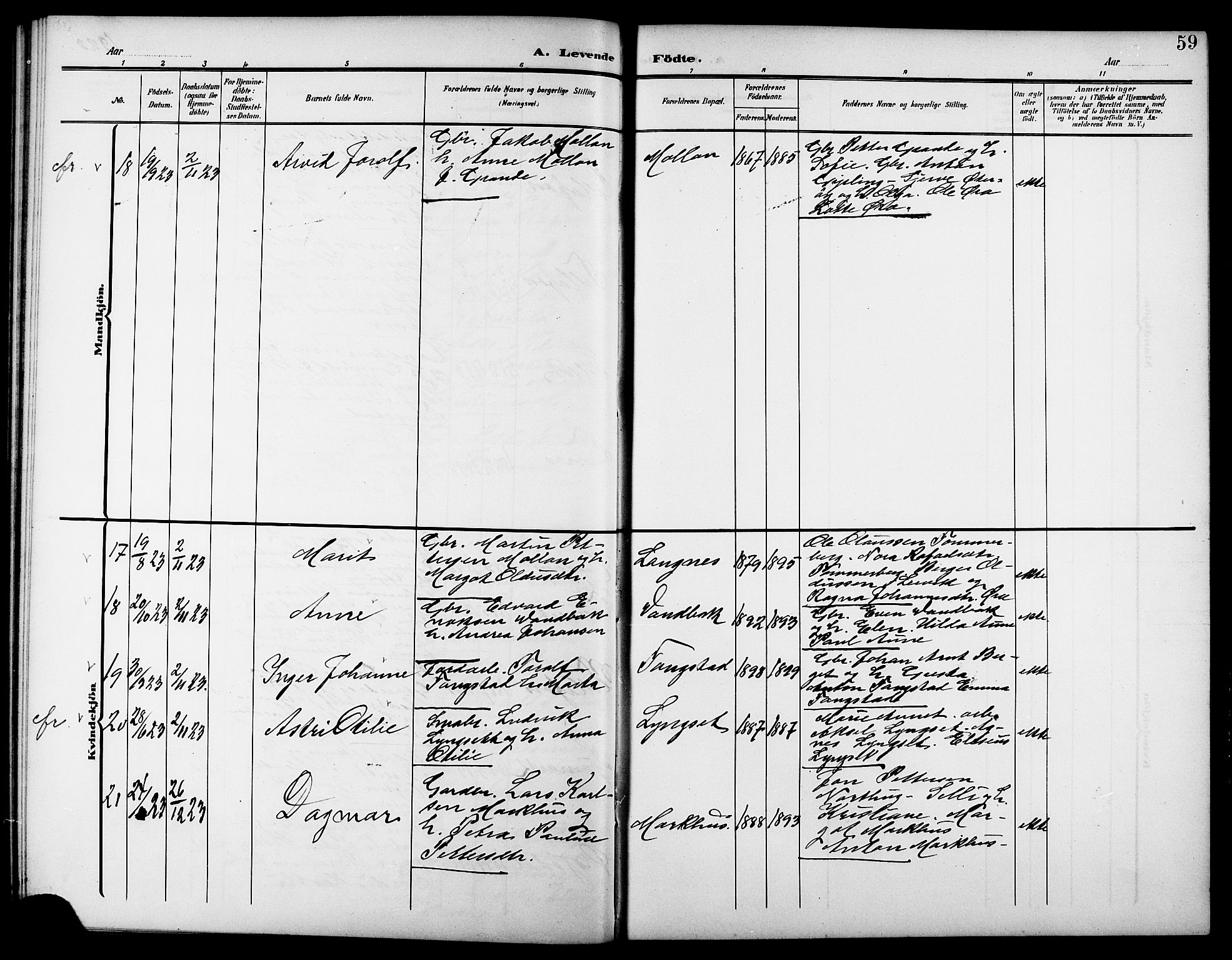 Ministerialprotokoller, klokkerbøker og fødselsregistre - Nord-Trøndelag, AV/SAT-A-1458/744/L0424: Klokkerbok nr. 744C03, 1906-1923, s. 59