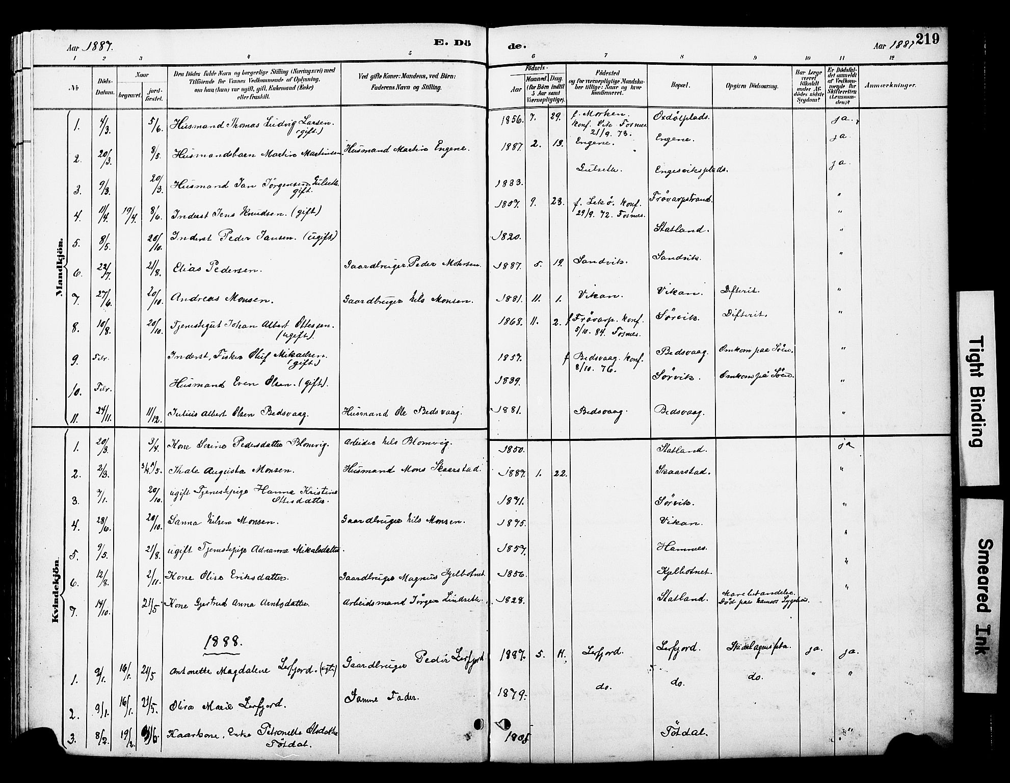 Ministerialprotokoller, klokkerbøker og fødselsregistre - Nord-Trøndelag, AV/SAT-A-1458/774/L0628: Ministerialbok nr. 774A02, 1887-1903, s. 219