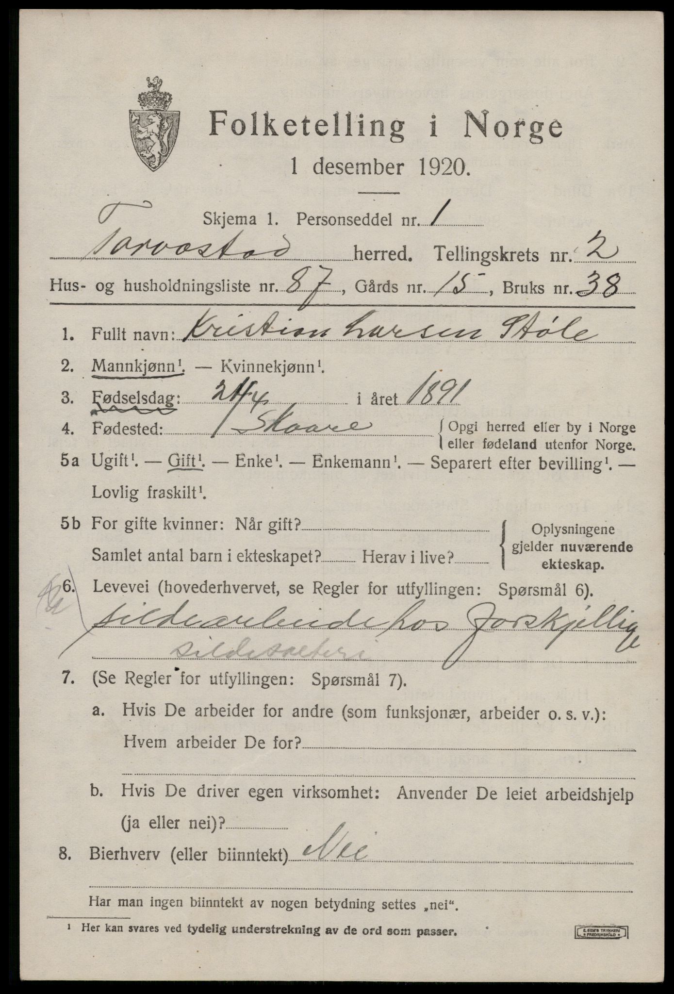 SAST, Folketelling 1920 for 1152 Torvastad herred, 1920, s. 2902