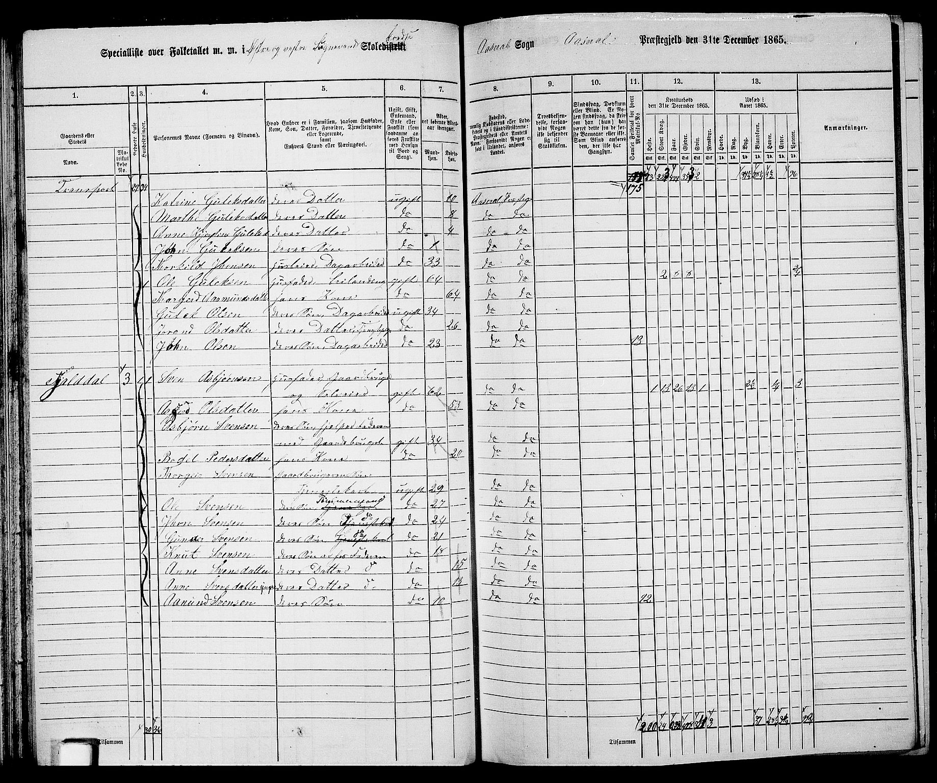 RA, Folketelling 1865 for 0980P Åseral prestegjeld, 1865, s. 42