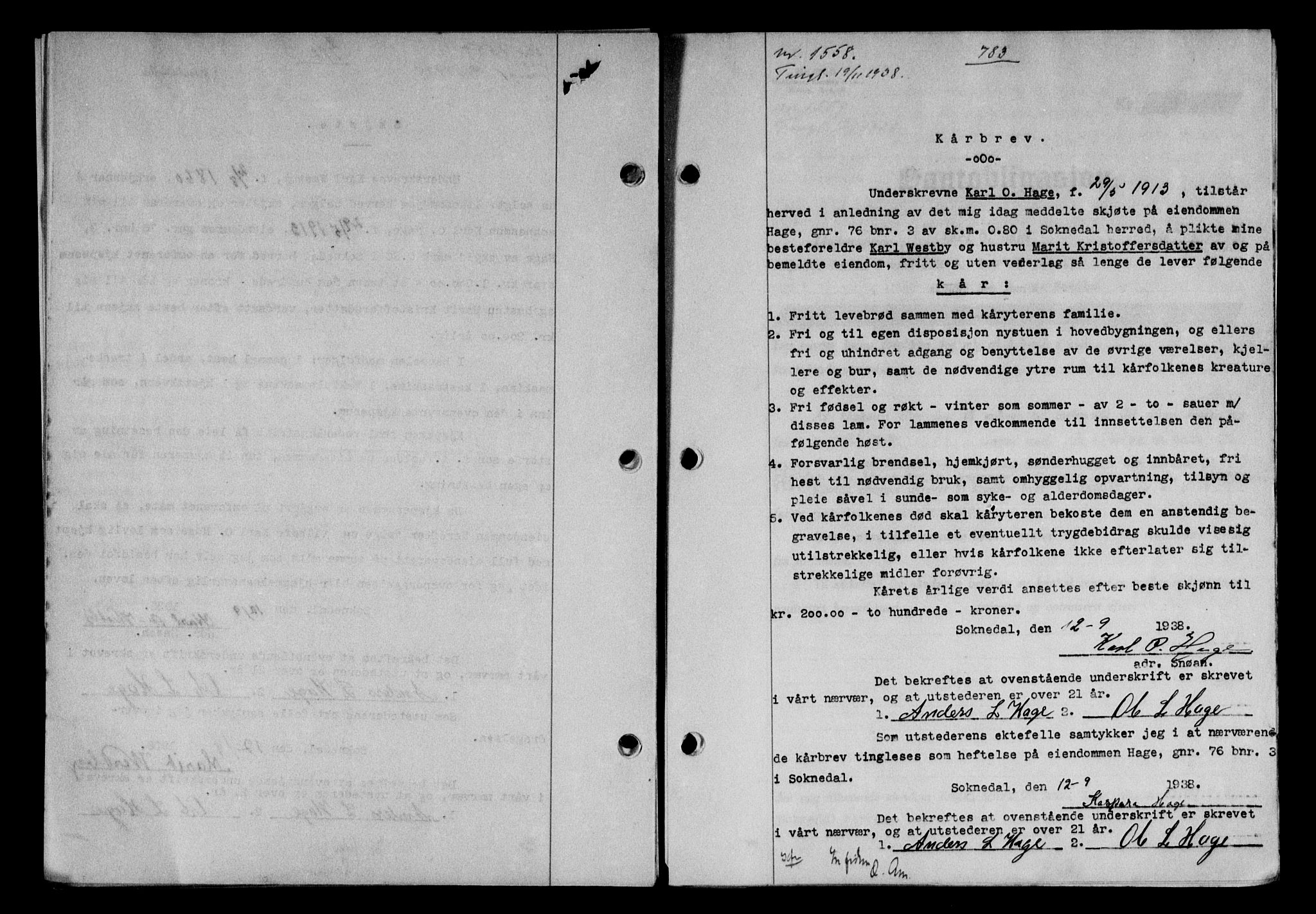 Gauldal sorenskriveri, SAT/A-0014/1/2/2C/L0049: Pantebok nr. 53, 1938-1938, Dagboknr: 1558/1938