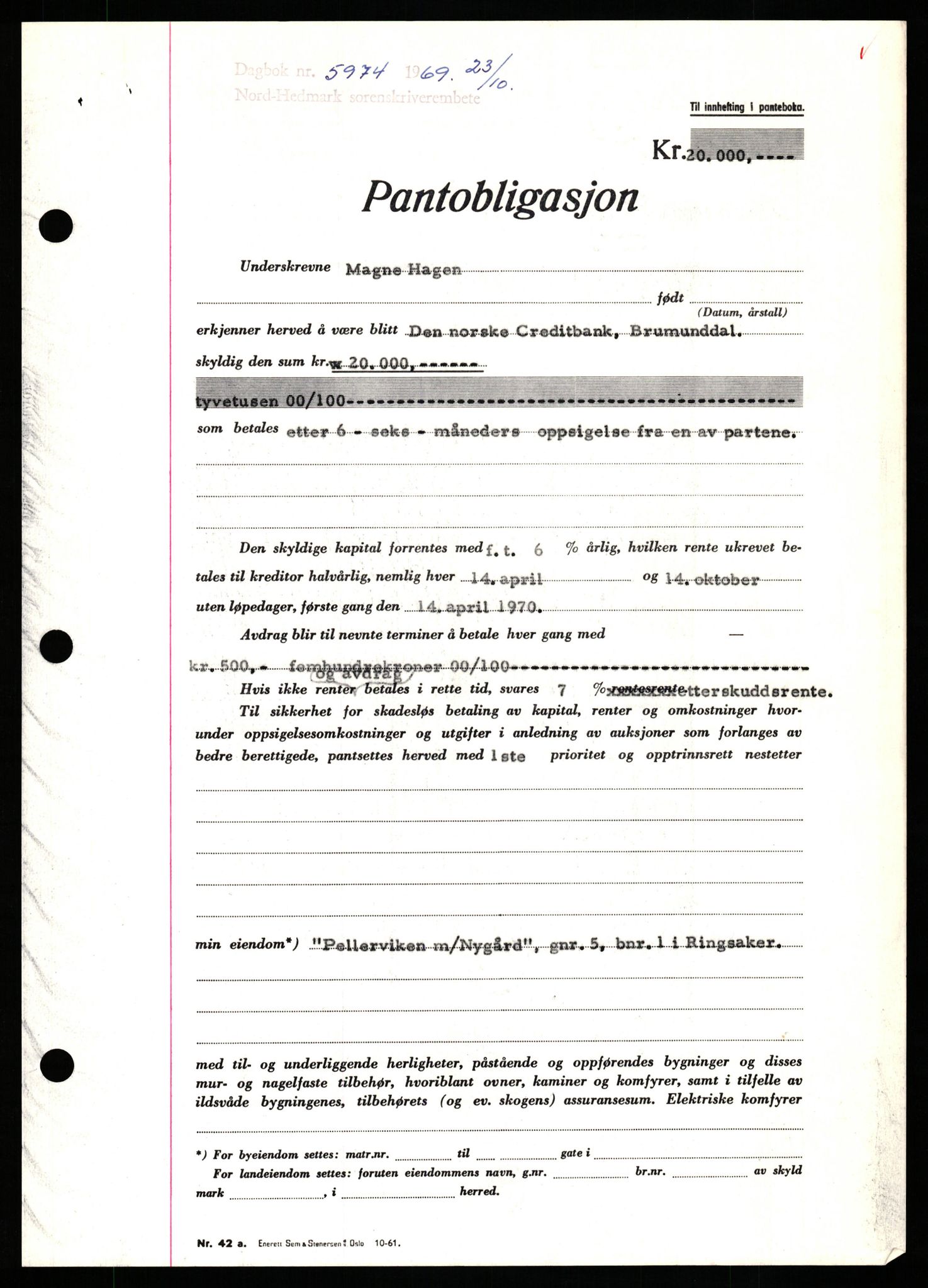 Nord-Hedmark sorenskriveri, SAH/TING-012/H/Hb/Hbf/L0082: Pantebok nr. B82, 1969-1969, Dagboknr: 5974/1969