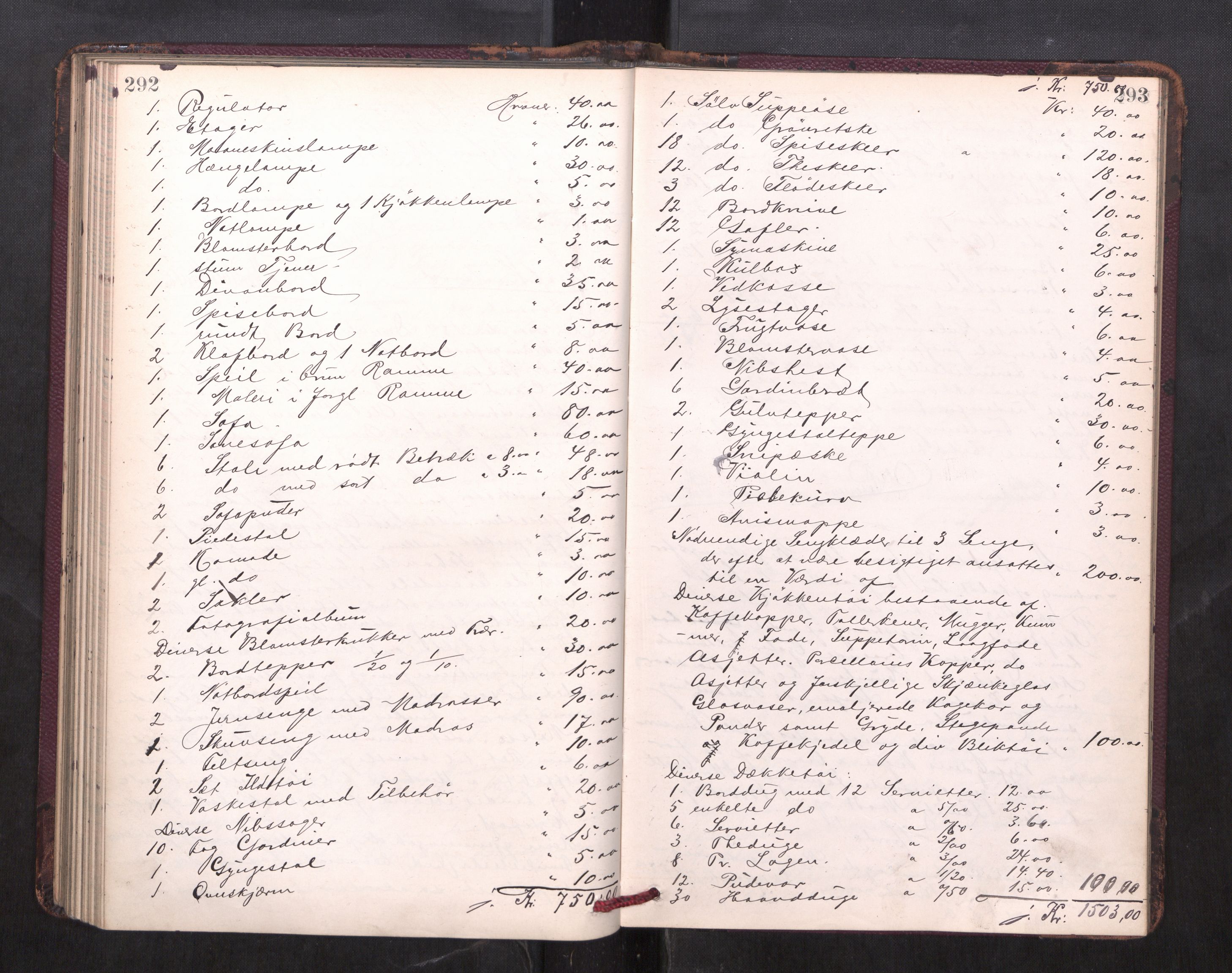 Trondheim byfogd, AV/SAT-A-0003/1/3/3C/L0018: Skifteregistreringsprotokoll - 3/10-2/10. (u/ register), 1899-1901, s. 292-293