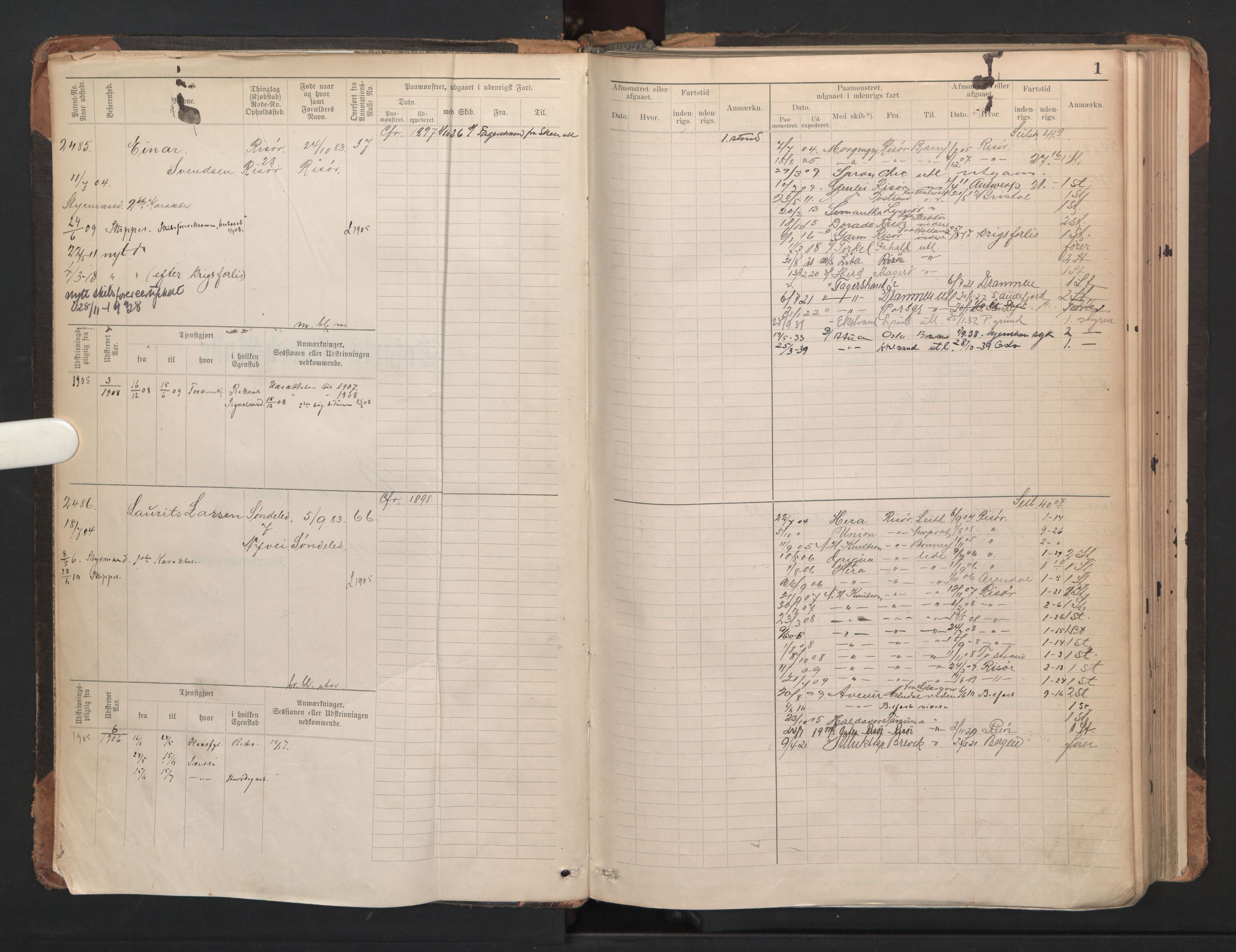 Risør mønstringskrets, AV/SAK-2031-0010/F/Fb/L0005: Hovedrulle A nr 2485-3065, Q-5, 1904-1948, s. 4