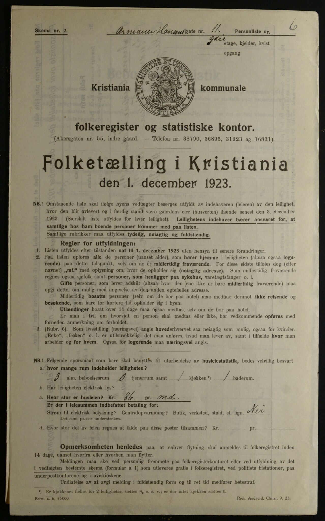 OBA, Kommunal folketelling 1.12.1923 for Kristiania, 1923, s. 2781