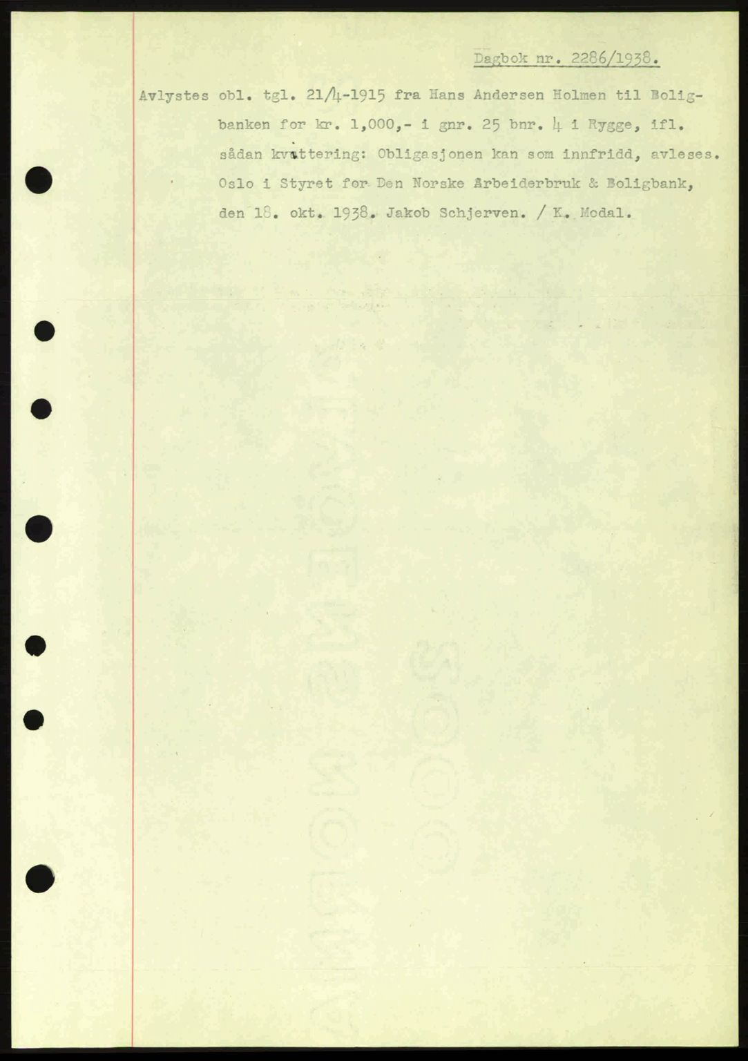 Moss sorenskriveri, SAO/A-10168: Pantebok nr. B6, 1938-1938, Dagboknr: 2286/1938