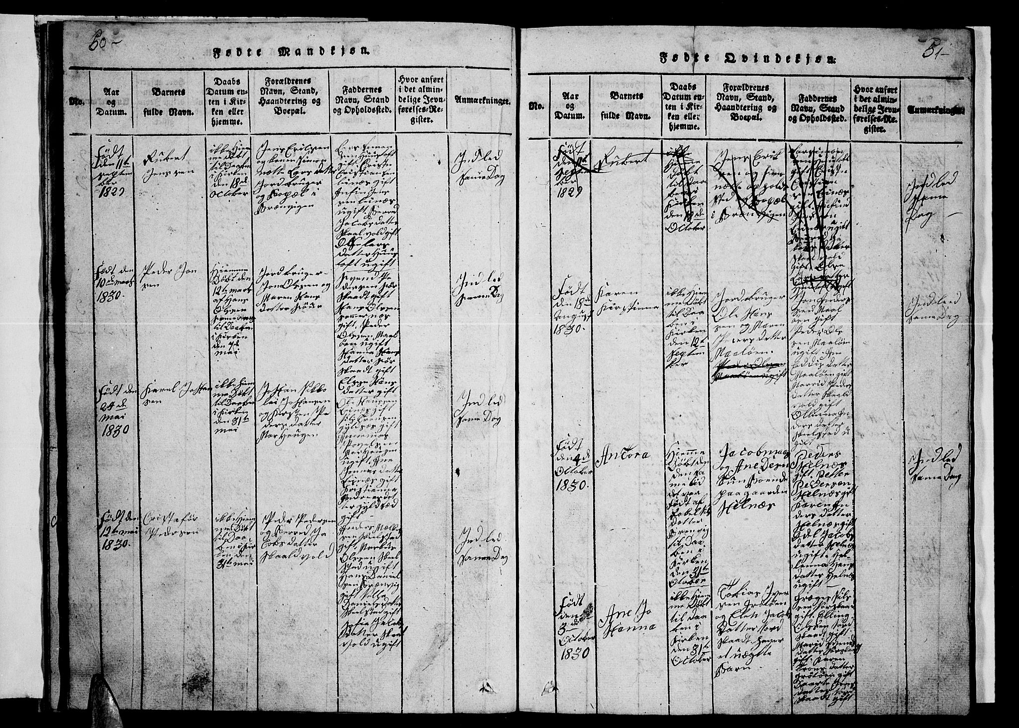 Ministerialprotokoller, klokkerbøker og fødselsregistre - Nordland, AV/SAT-A-1459/857/L0826: Klokkerbok nr. 857C01, 1821-1852, s. 50-51