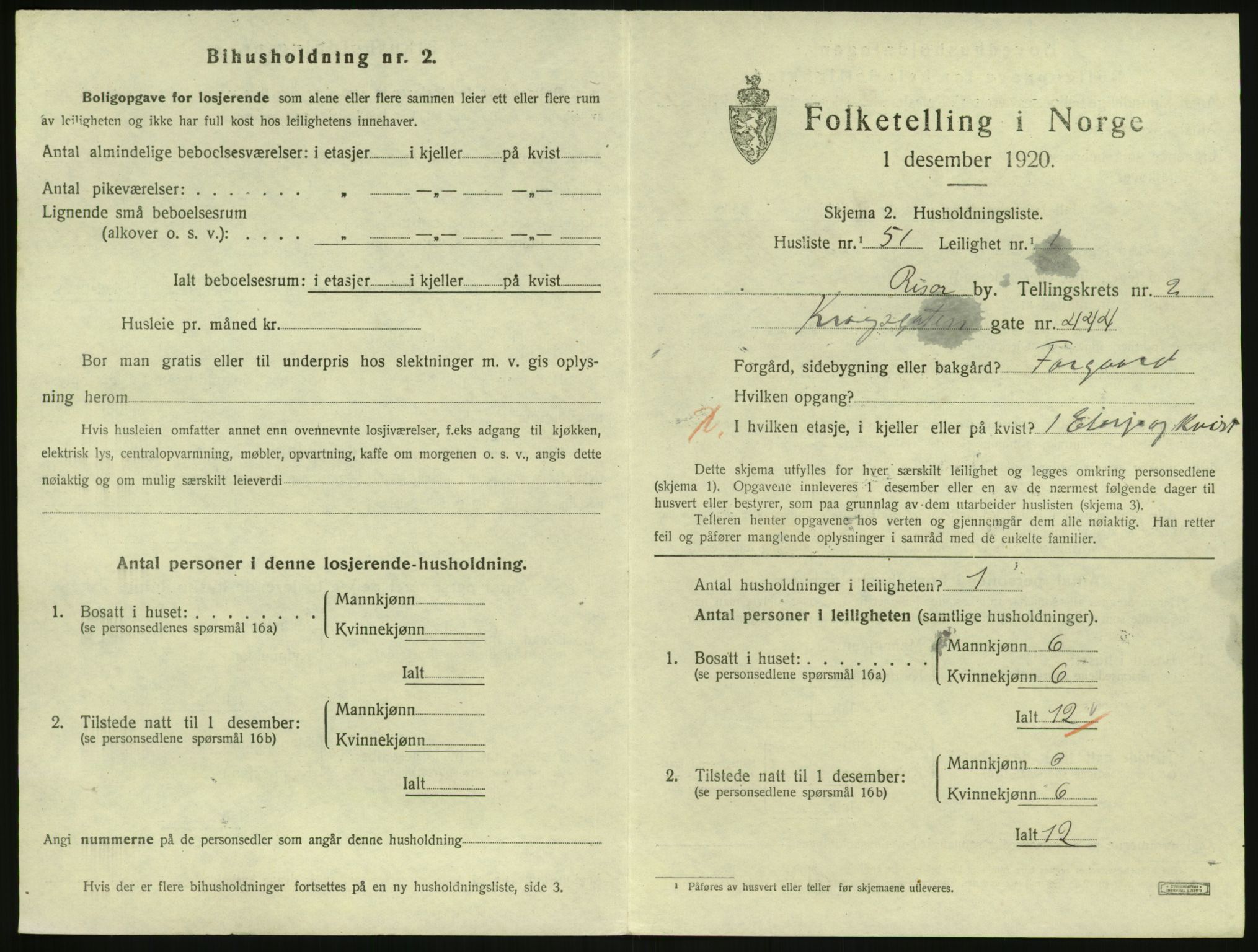 SAK, Folketelling 1920 for 0901 Risør kjøpstad, 1920, s. 2105