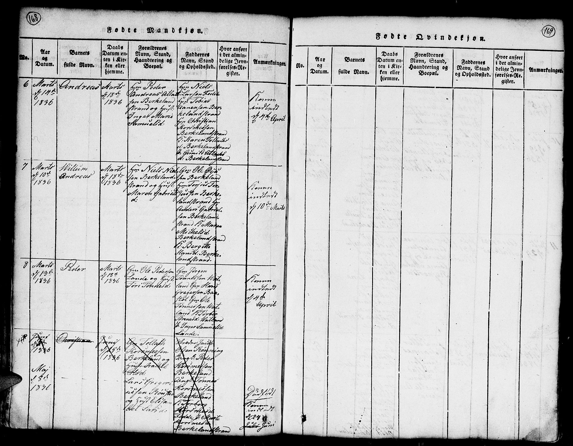 Kvinesdal sokneprestkontor, AV/SAK-1111-0026/F/Fb/Fba/L0001: Klokkerbok nr. B 1, 1815-1839, s. 168-169