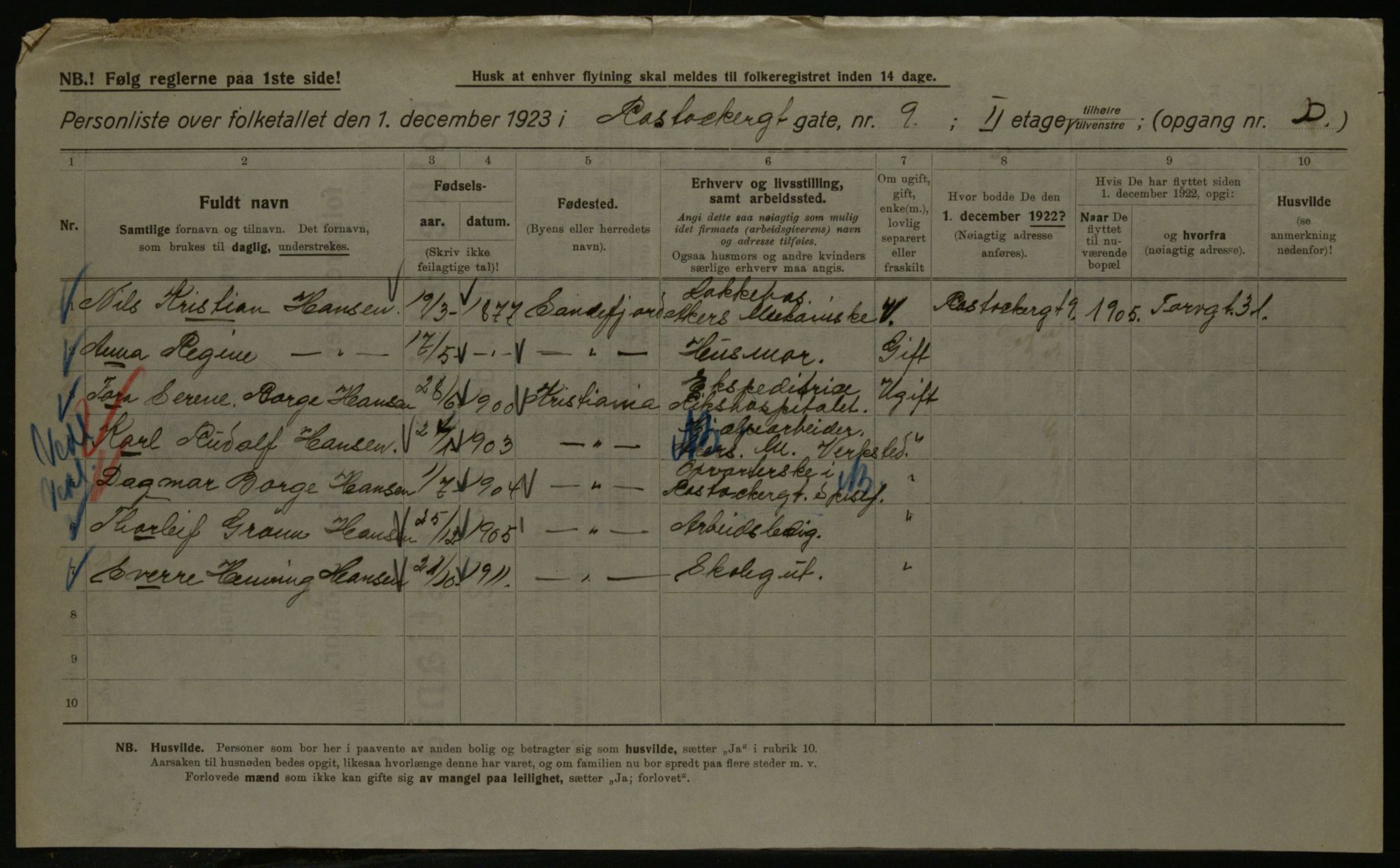 OBA, Kommunal folketelling 1.12.1923 for Kristiania, 1923, s. 93477