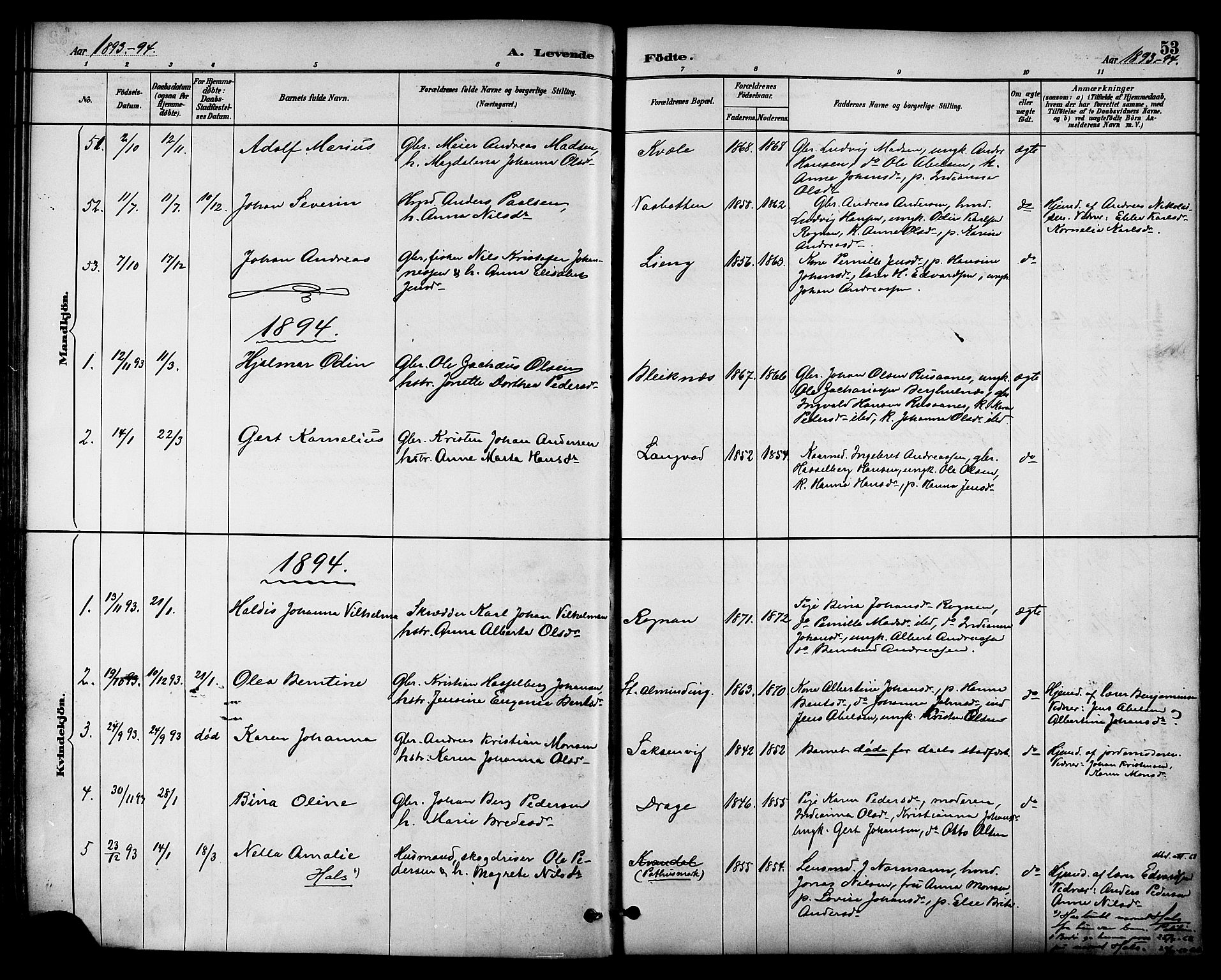Ministerialprotokoller, klokkerbøker og fødselsregistre - Nordland, SAT/A-1459/847/L0669: Ministerialbok nr. 847A09, 1887-1901, s. 53