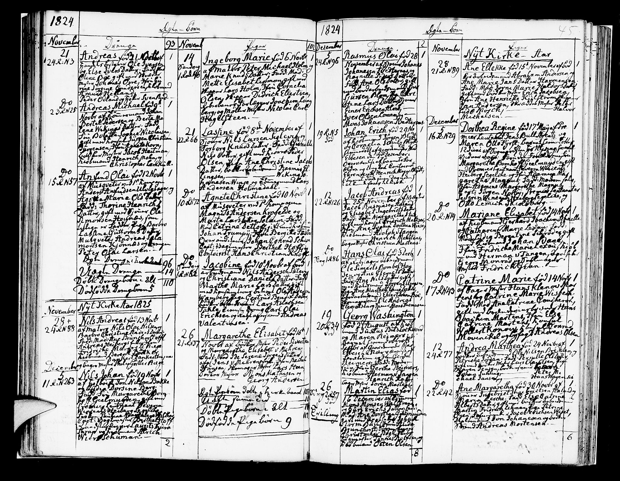 Korskirken sokneprestembete, SAB/A-76101/H/Hab: Klokkerbok nr. A 4, 1820-1832, s. 45