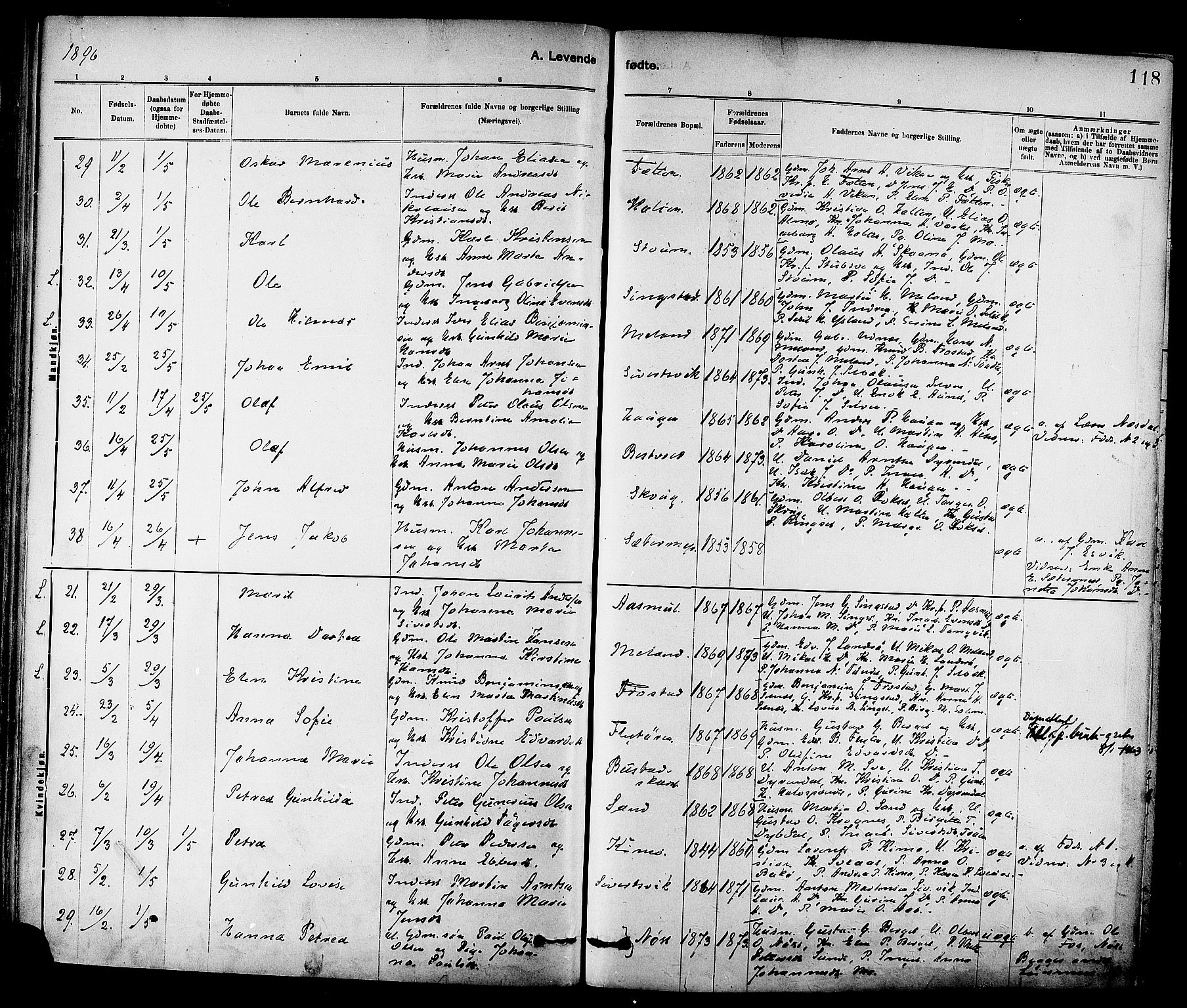 Ministerialprotokoller, klokkerbøker og fødselsregistre - Sør-Trøndelag, AV/SAT-A-1456/647/L0634: Ministerialbok nr. 647A01, 1885-1896, s. 118