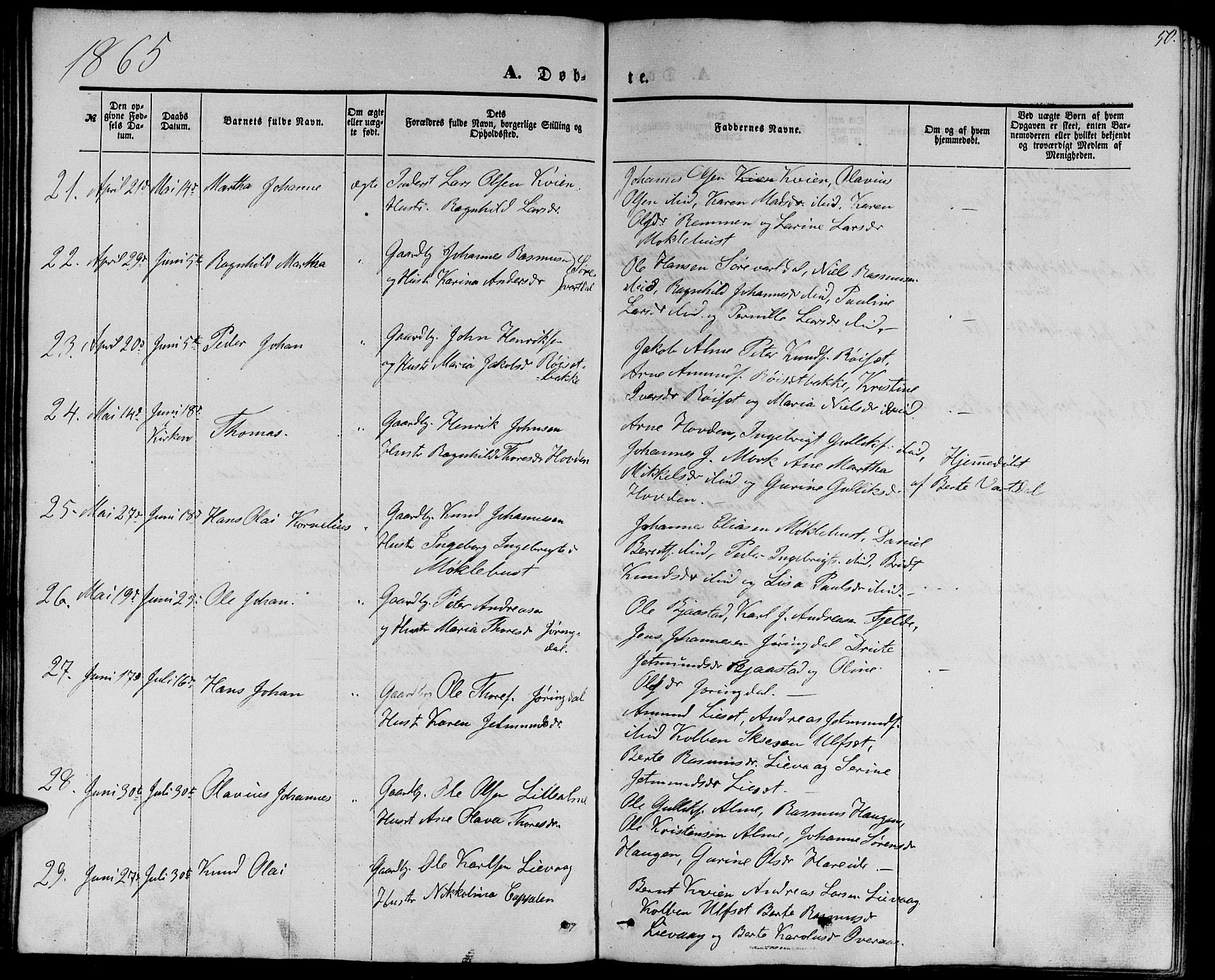 Ministerialprotokoller, klokkerbøker og fødselsregistre - Møre og Romsdal, AV/SAT-A-1454/510/L0124: Klokkerbok nr. 510C01, 1854-1877, s. 50